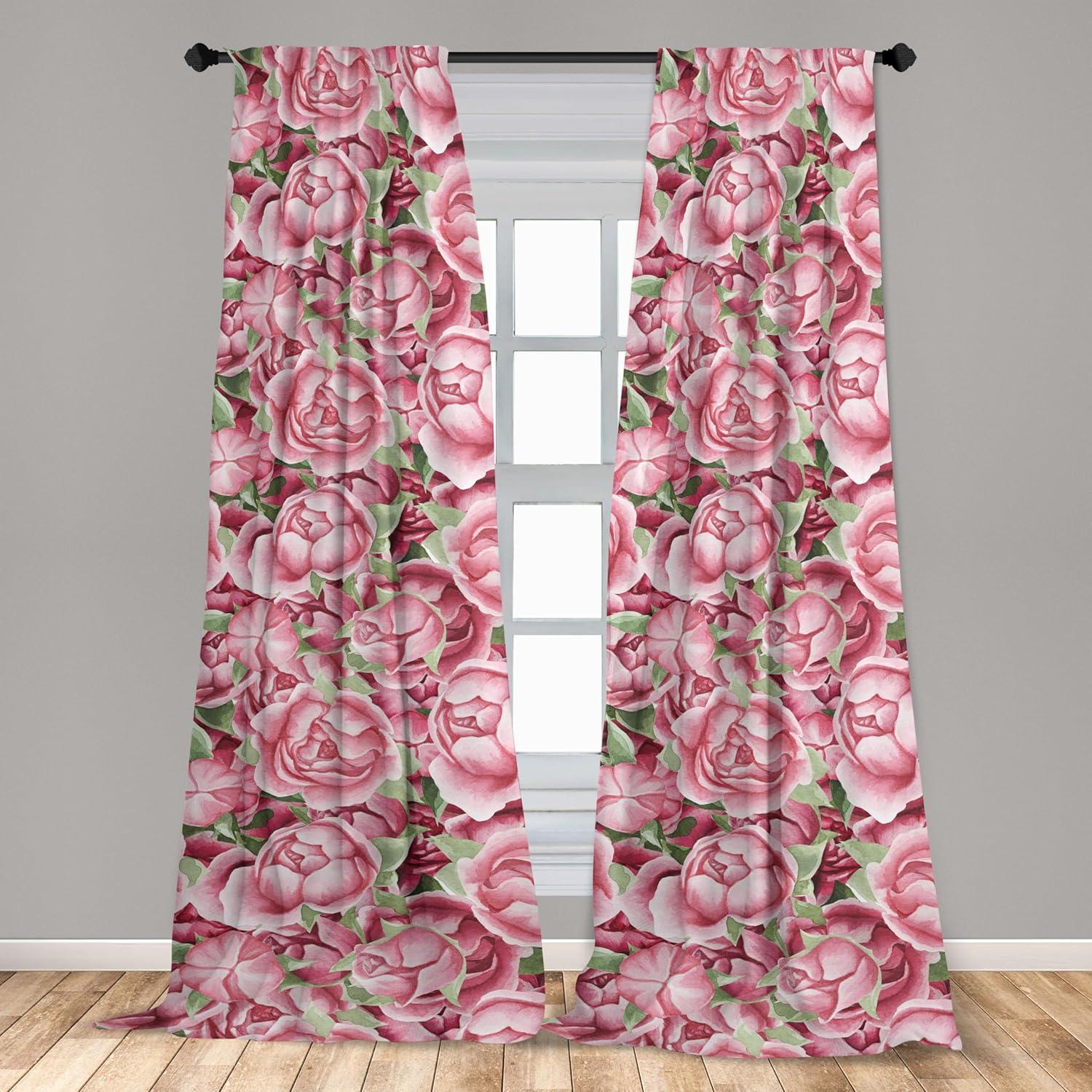imageAmbesonne Floral Curtains Fashion Design Garden Artwork of Repetitive Red Peony Flowers Neutral Window Treatments 2 Panel Set for Living Room Bedroom Pair of 28 x 84 Dark Coral Pale CaramelPale Pink Laurel Green
