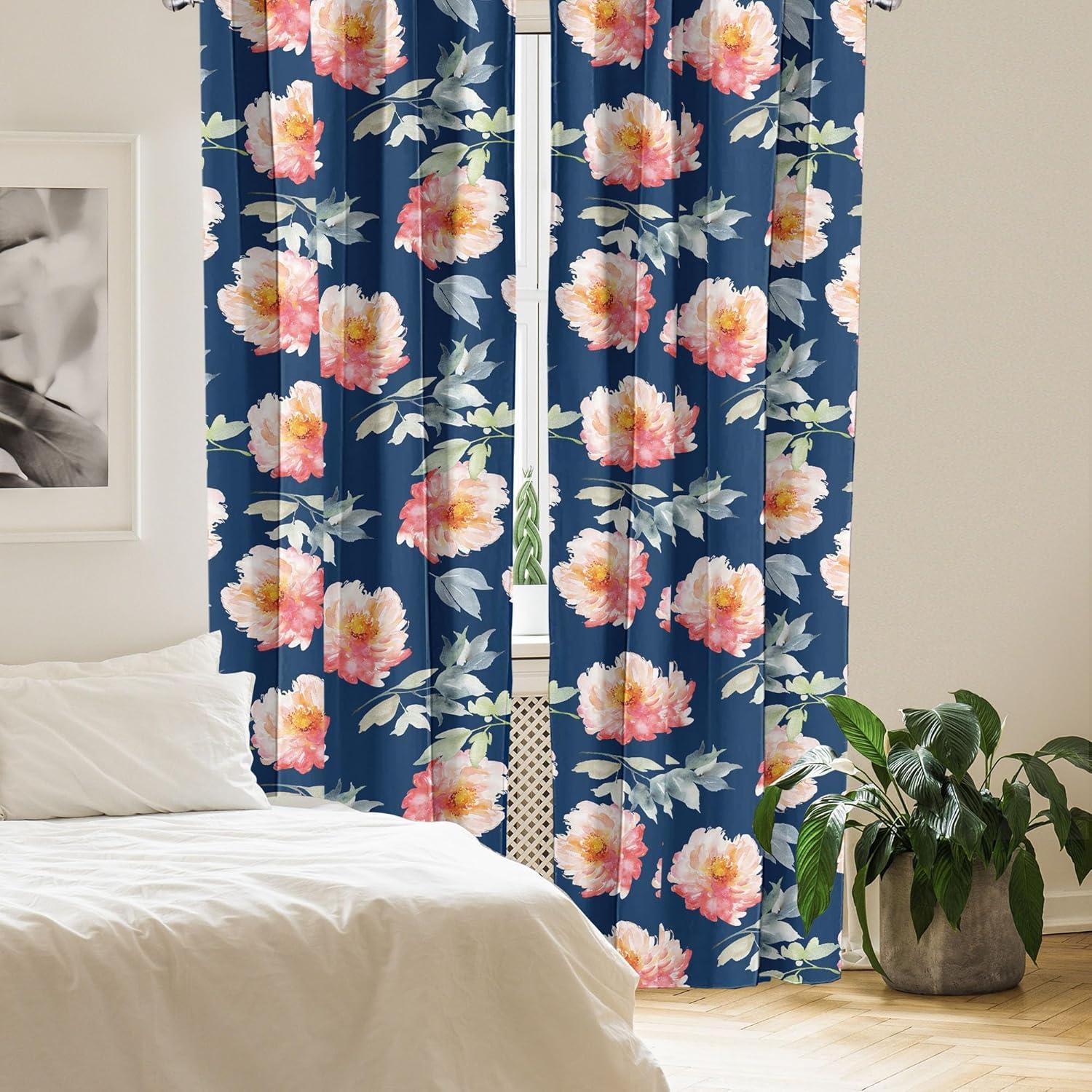 imageAmbesonne Floral Curtains Fashion Design Garden Artwork of Repetitive Red Peony Flowers Neutral Window Treatments 2 Panel Set for Living Room Bedroom Pair of 28 x 84 Dark Coral Pale CaramelCoral Beige Night Blue