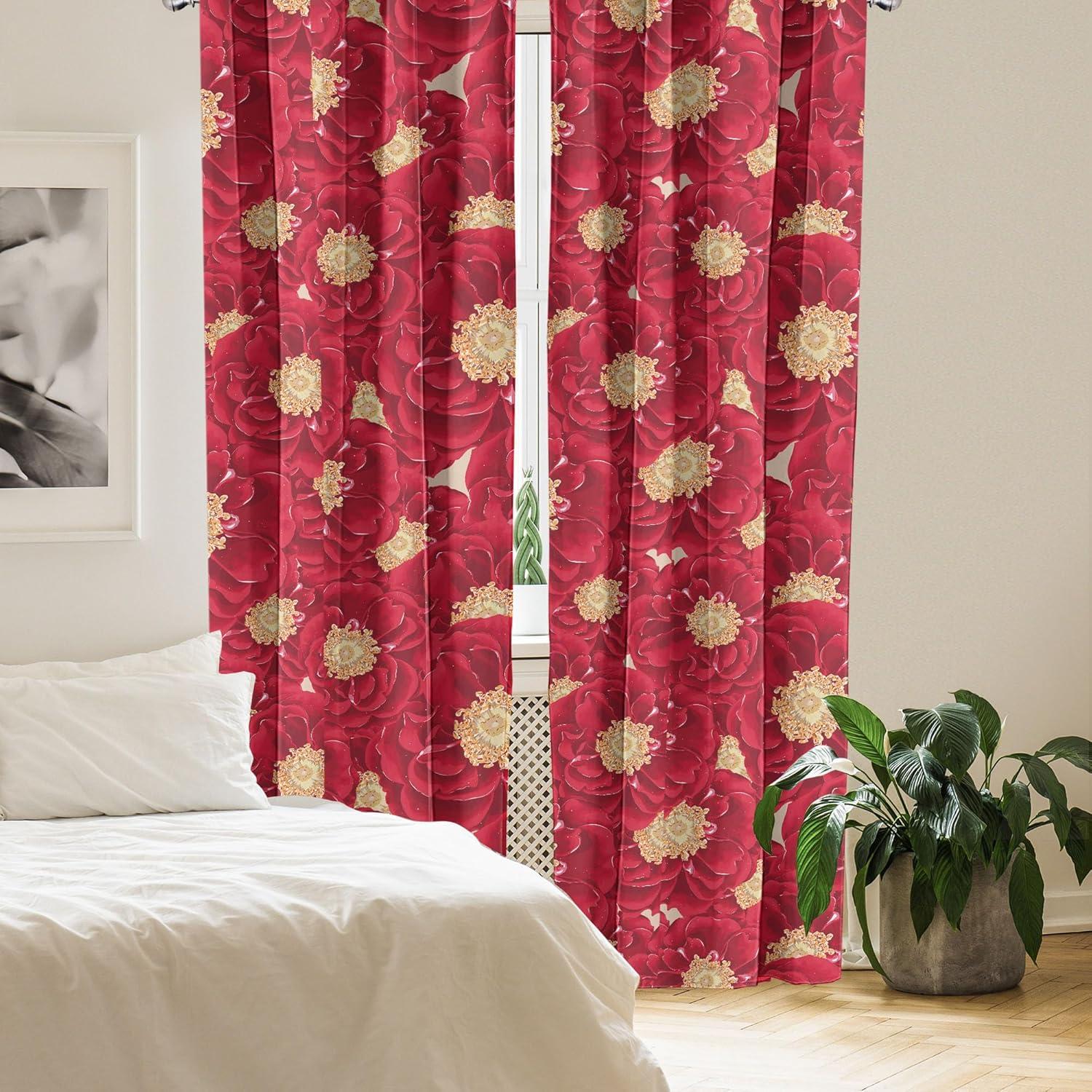imageAmbesonne Floral Curtains Fashion Design Garden Artwork of Repetitive Red Peony Flowers Neutral Window Treatments 2 Panel Set for Living Room Bedroom Pair of 28 x 84 Dark Coral Pale CaramelDark Coral Pale Caramel