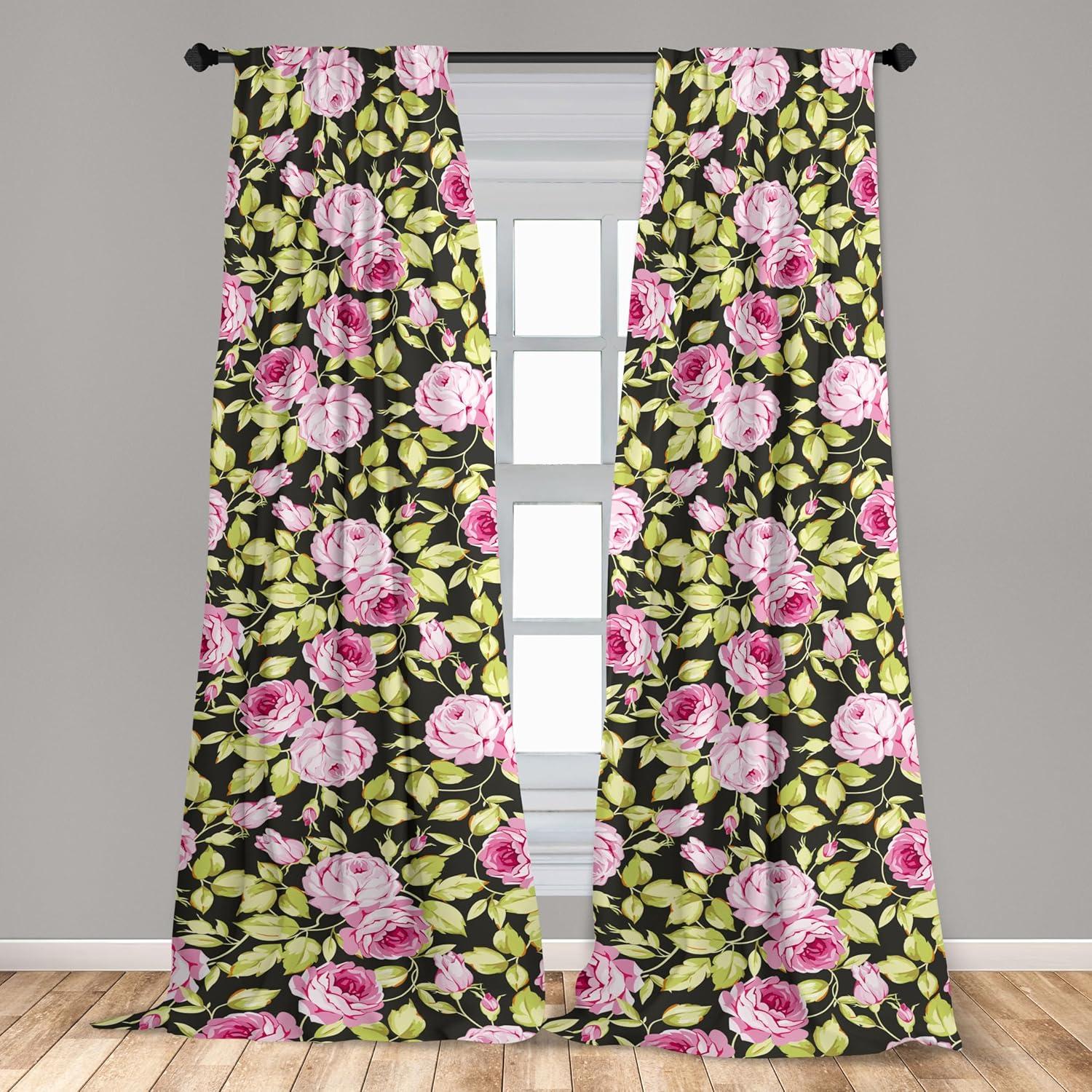 imageAmbesonne Floral Curtains Fashion Design Garden Artwork of Repetitive Red Peony Flowers Neutral Window Treatments 2 Panel Set for Living Room Bedroom Pair of 28 x 84 Dark Coral Pale CaramelAvocado Green and Pastel Pink