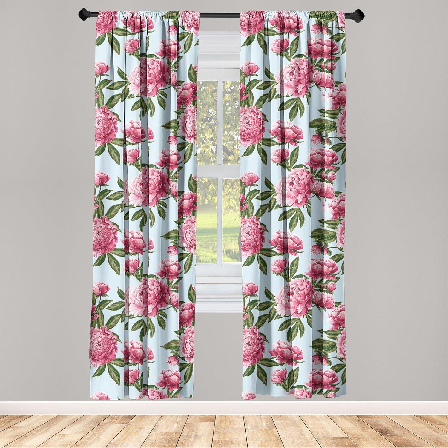 imageAmbesonne Floral Curtains Fashion Design Garden Artwork of Repetitive Red Peony Flowers Neutral Window Treatments 2 Panel Set for Living Room Bedroom Pair of 28 x 84 Dark Coral Pale CaramelPink Green and Soft Blue