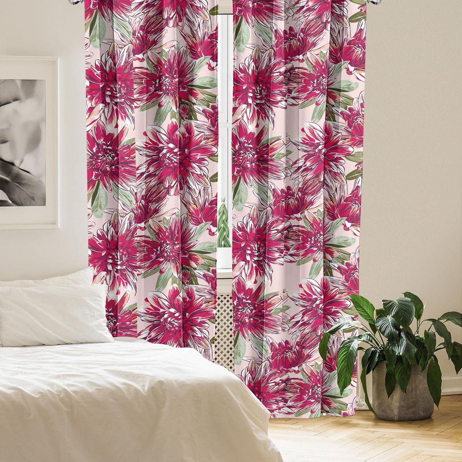imageAmbesonne Floral Curtains Fashion Design Garden Artwork of Repetitive Red Peony Flowers Neutral Window Treatments 2 Panel Set for Living Room Bedroom Pair of 28 x 84 Dark Coral Pale CaramelPeacock Green and Magenta