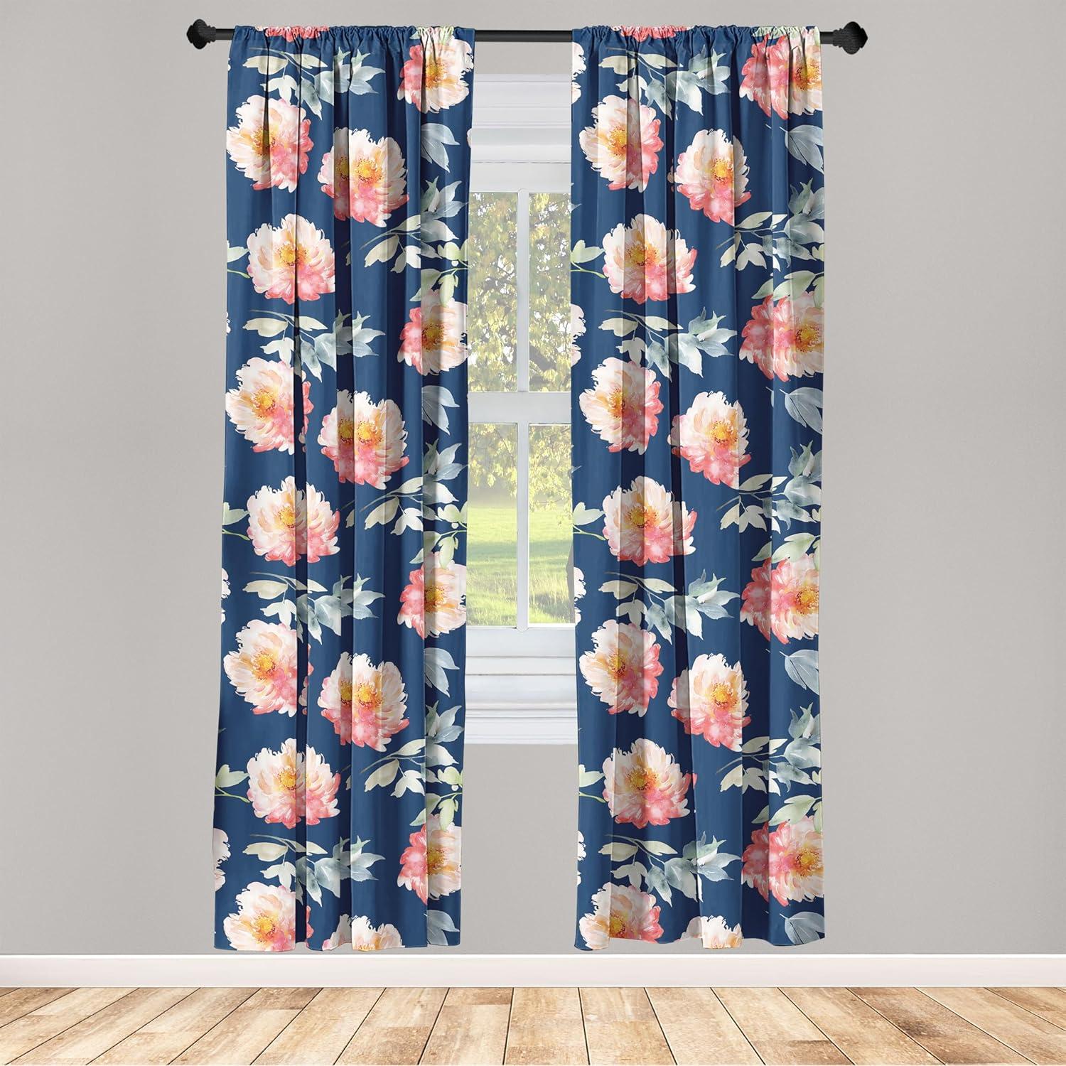 imageAmbesonne Floral Curtains Fashion Design Garden Artwork of Repetitive Red Peony Flowers Neutral Window Treatments 2 Panel Set for Living Room Bedroom Pair of 28 x 84 Dark Coral Pale CaramelCoral Beige Night Blue