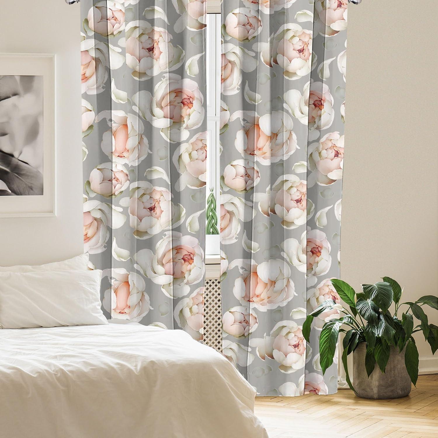 imageAmbesonne Floral Curtains Fashion Design Garden Artwork of Repetitive Red Peony Flowers Neutral Window Treatments 2 Panel Set for Living Room Bedroom Pair of 28 x 84 Dark Coral Pale CaramelPale Peach Dust and Off White
