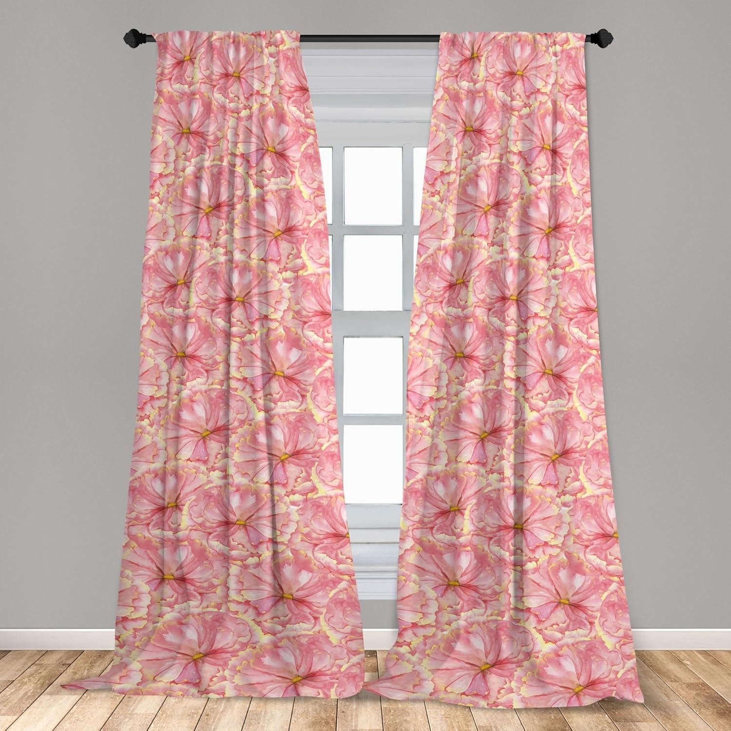imageAmbesonne Floral Curtains Fashion Design Garden Artwork of Repetitive Red Peony Flowers Neutral Window Treatments 2 Panel Set for Living Room Bedroom Pair of 28 x 84 Dark Coral Pale CaramelPale Rose Pale Yellow Tan