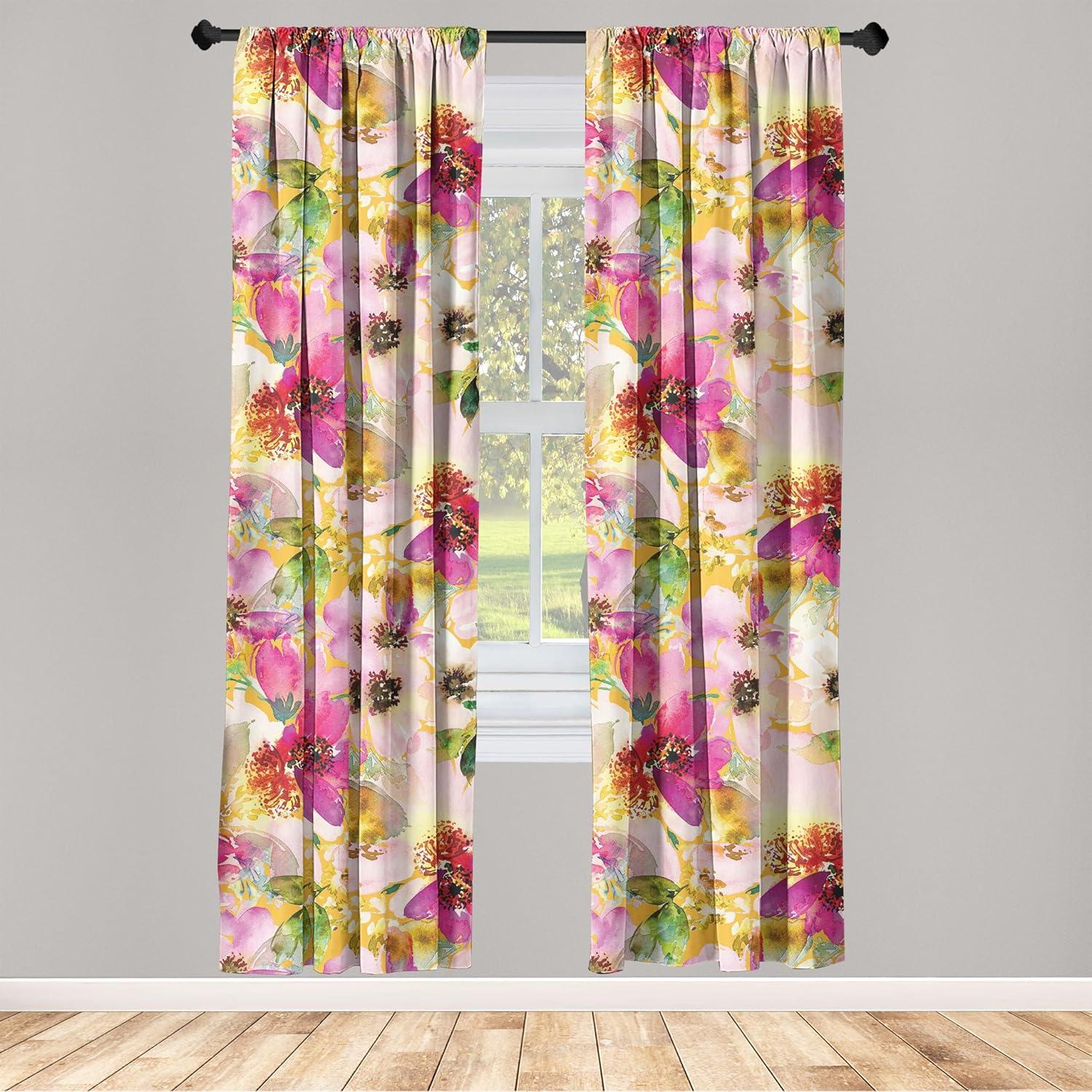 imageAmbesonne Floral Curtains Fashion Design Garden Artwork of Repetitive Red Peony Flowers Neutral Window Treatments 2 Panel Set for Living Room Bedroom Pair of 28 x 84 Dark Coral Pale CaramelPastel Pink Fern Green
