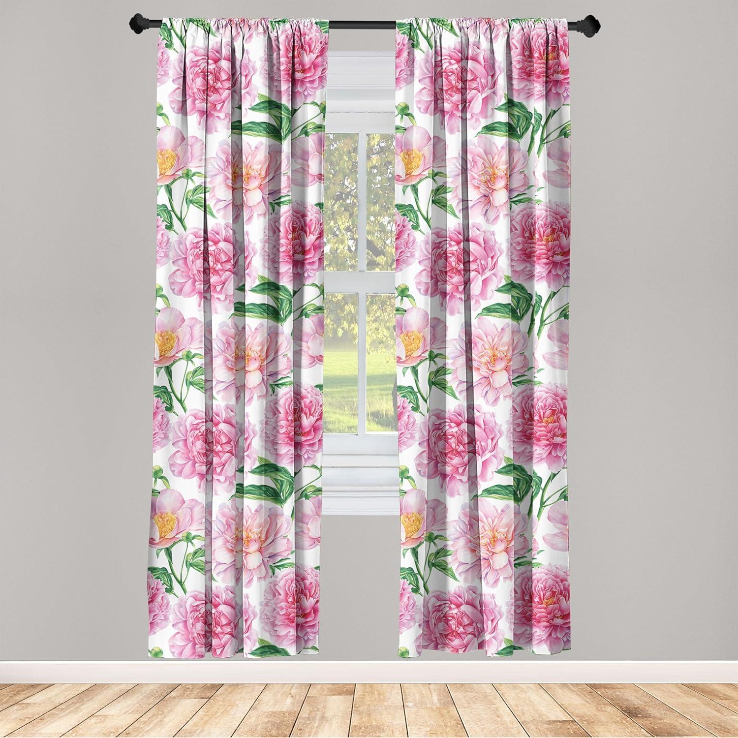 imageAmbesonne Floral Curtains Fashion Design Garden Artwork of Repetitive Red Peony Flowers Neutral Window Treatments 2 Panel Set for Living Room Bedroom Pair of 28 x 84 Dark Coral Pale CaramelPink White and Green