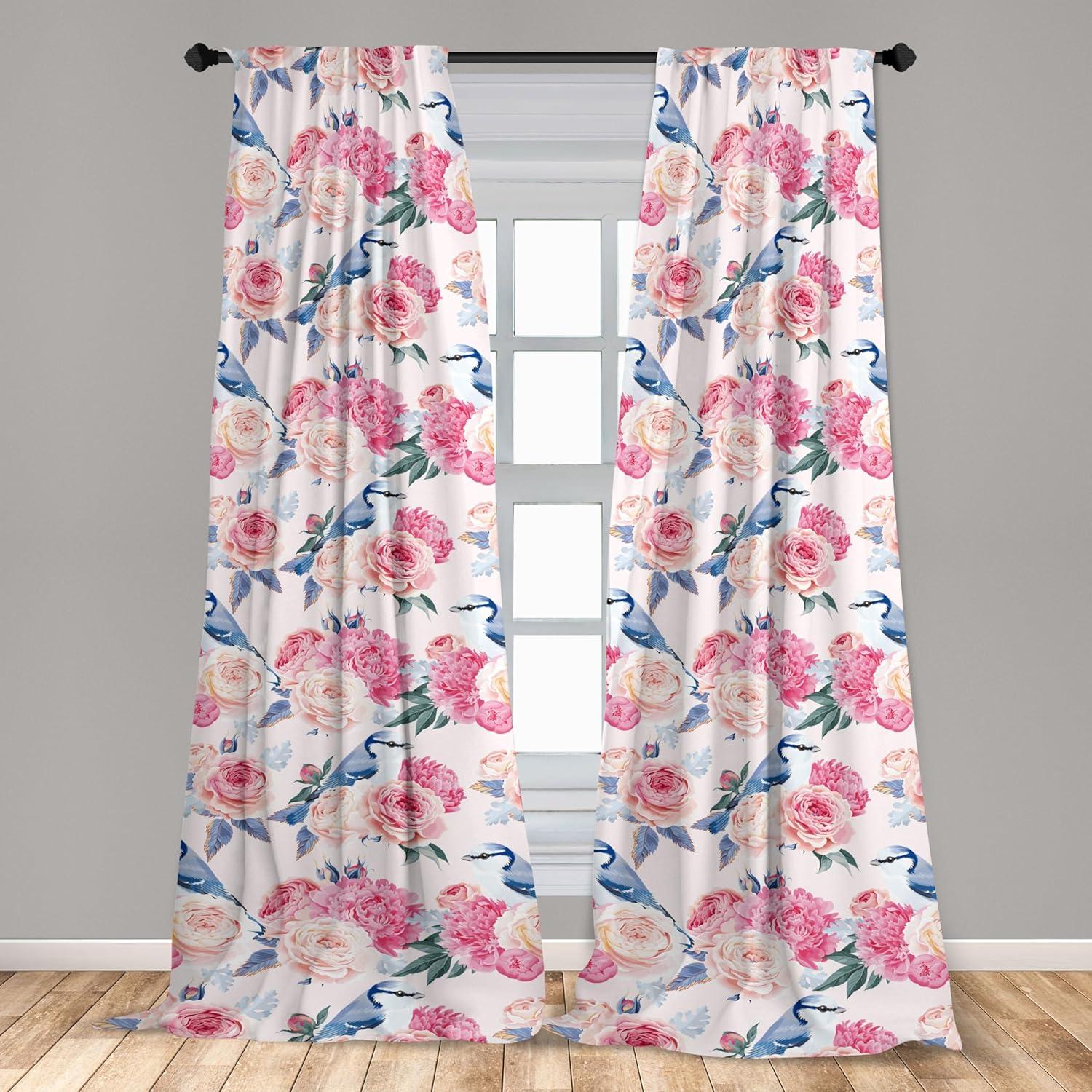 imageAmbesonne Floral Curtains Fashion Design Garden Artwork of Repetitive Red Peony Flowers Neutral Window Treatments 2 Panel Set for Living Room Bedroom Pair of 28 x 84 Dark Coral Pale CaramelLavender Blue and Pink