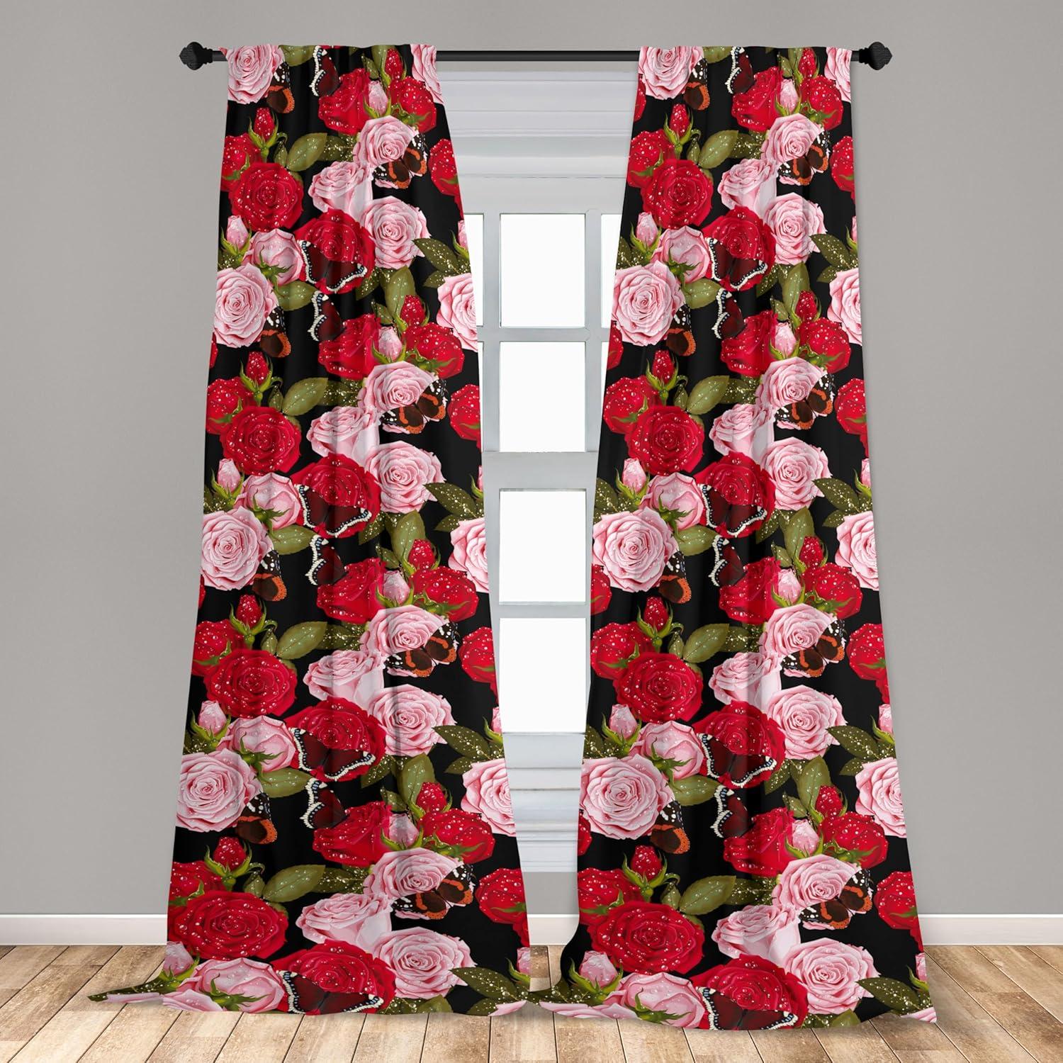 imageAmbesonne Floral Curtains Fashion Design Garden Artwork of Repetitive Red Peony Flowers Neutral Window Treatments 2 Panel Set for Living Room Bedroom Pair of 28 x 84 Dark Coral Pale CaramelDark Coral and Green Brown