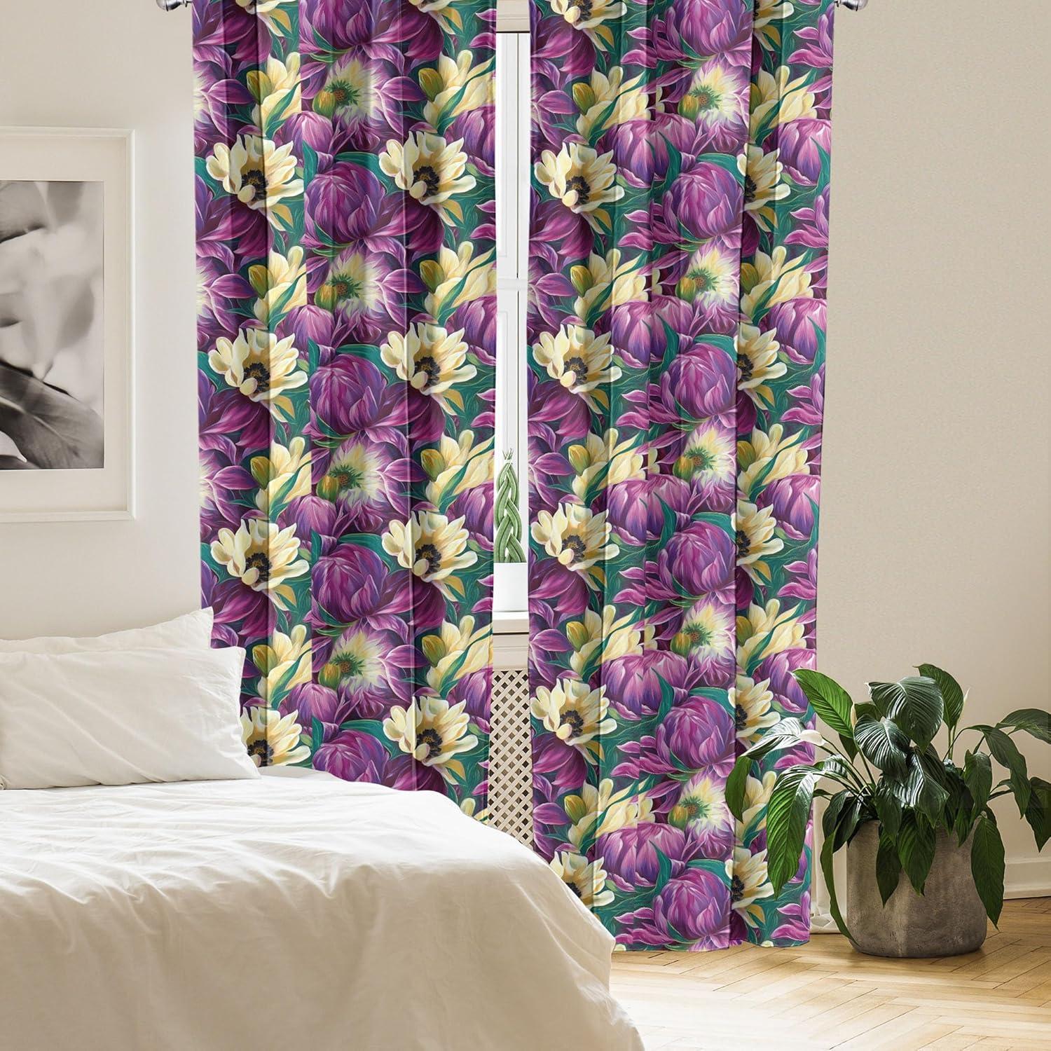 imageAmbesonne Floral Curtains Fashion Design Garden Artwork of Repetitive Red Peony Flowers Neutral Window Treatments 2 Panel Set for Living Room Bedroom Pair of 28 x 84 Dark Coral Pale CaramelPurple Pale Yellow and Green