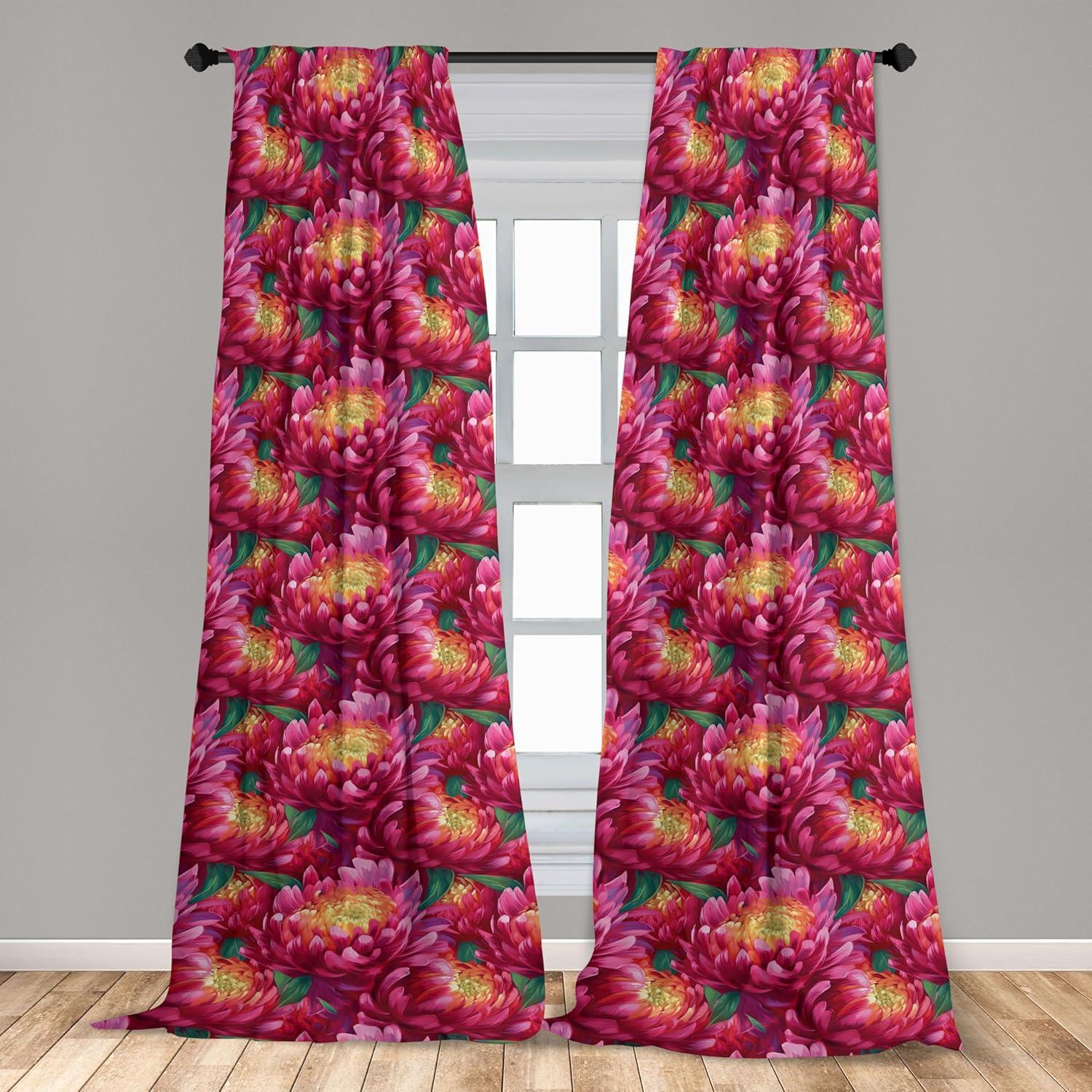 imageAmbesonne Floral Curtains Fashion Design Garden Artwork of Repetitive Red Peony Flowers Neutral Window Treatments 2 Panel Set for Living Room Bedroom Pair of 28 x 84 Dark Coral Pale CaramelMagenta Yellow Jade Green