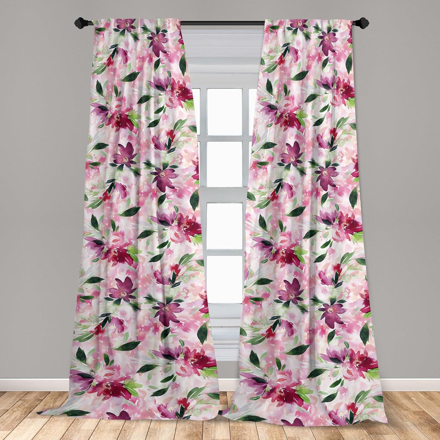 imageAmbesonne Floral Curtains Fashion Design Garden Artwork of Repetitive Red Peony Flowers Neutral Window Treatments 2 Panel Set for Living Room Bedroom Pair of 28 x 84 Dark Coral Pale CaramelRose Dried Rose Green