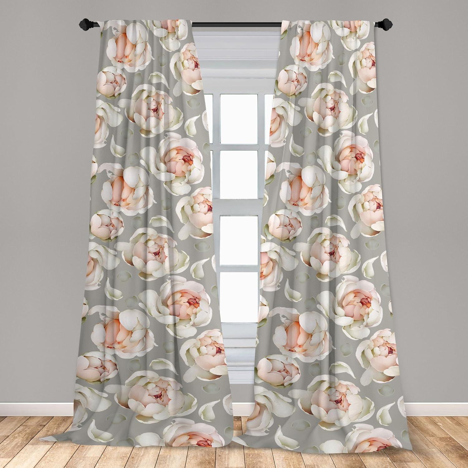 imageAmbesonne Floral Curtains Fashion Design Garden Artwork of Repetitive Red Peony Flowers Neutral Window Treatments 2 Panel Set for Living Room Bedroom Pair of 28 x 84 Dark Coral Pale CaramelPale Peach Dust and Off White