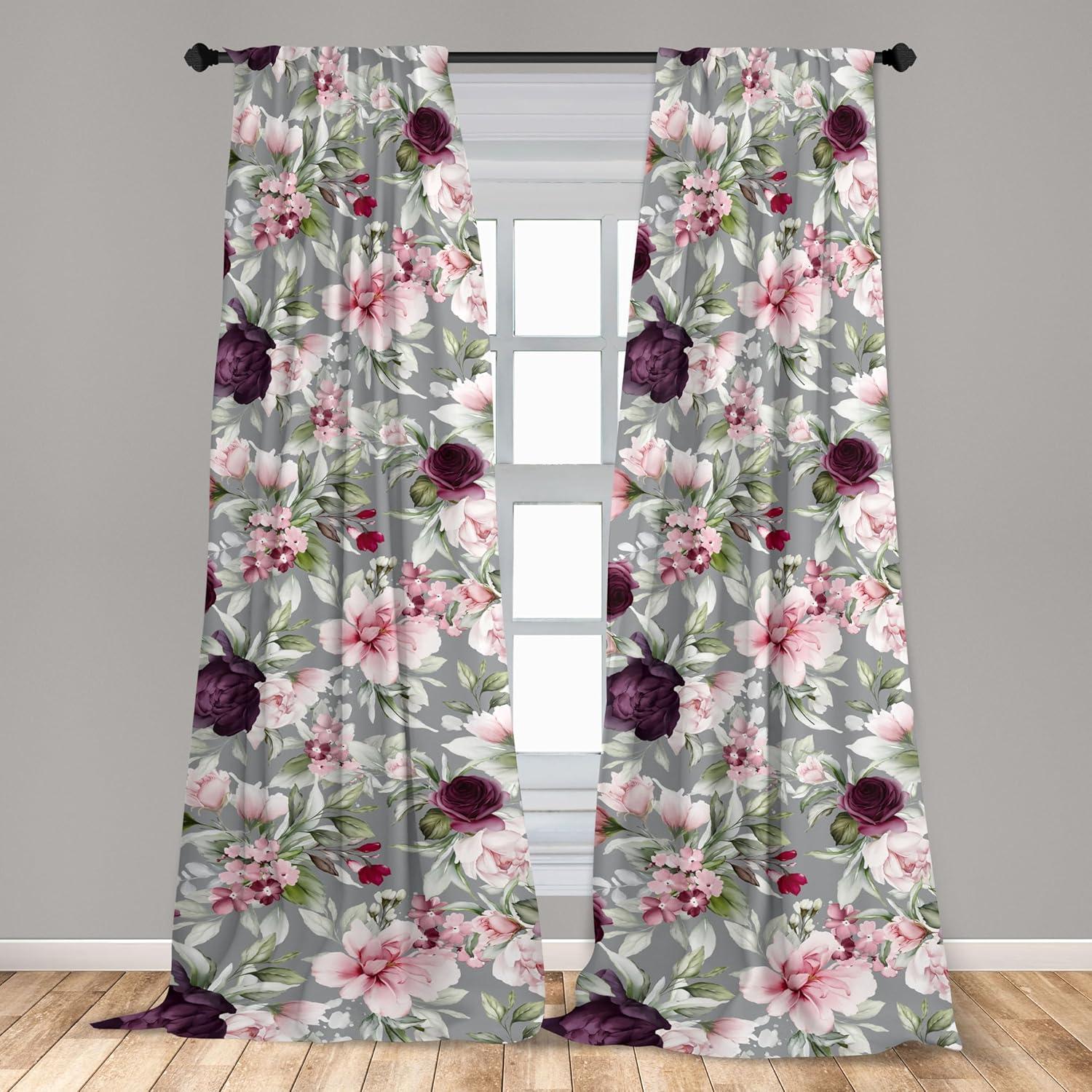 imageAmbesonne Floral Curtains Fashion Design Garden Artwork of Repetitive Red Peony Flowers Neutral Window Treatments 2 Panel Set for Living Room Bedroom Pair of 28 x 84 Dark Coral Pale CaramelRose Dried Rose Dust