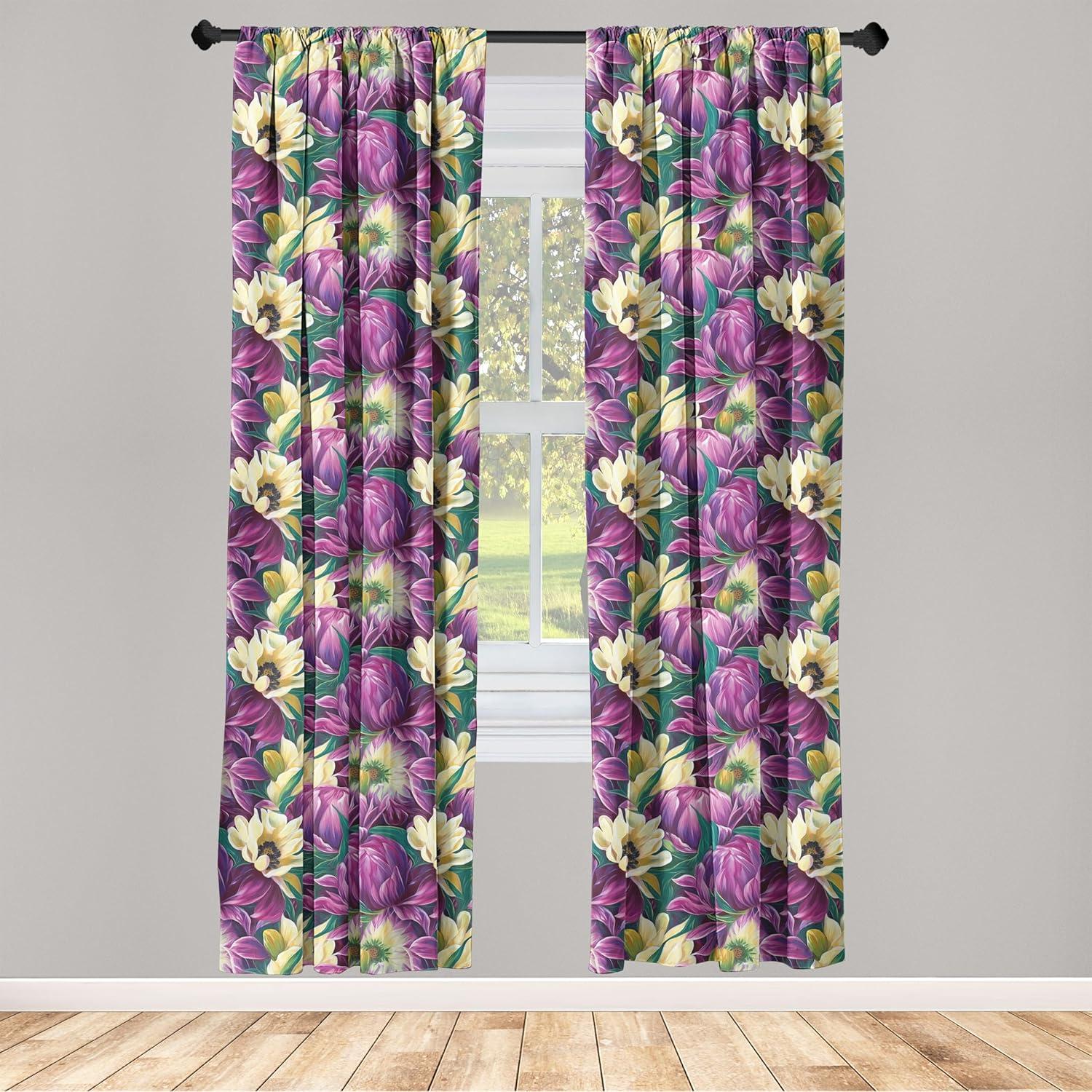 imageAmbesonne Floral Curtains Fashion Design Garden Artwork of Repetitive Red Peony Flowers Neutral Window Treatments 2 Panel Set for Living Room Bedroom Pair of 28 x 84 Dark Coral Pale CaramelPurple Pale Yellow and Green