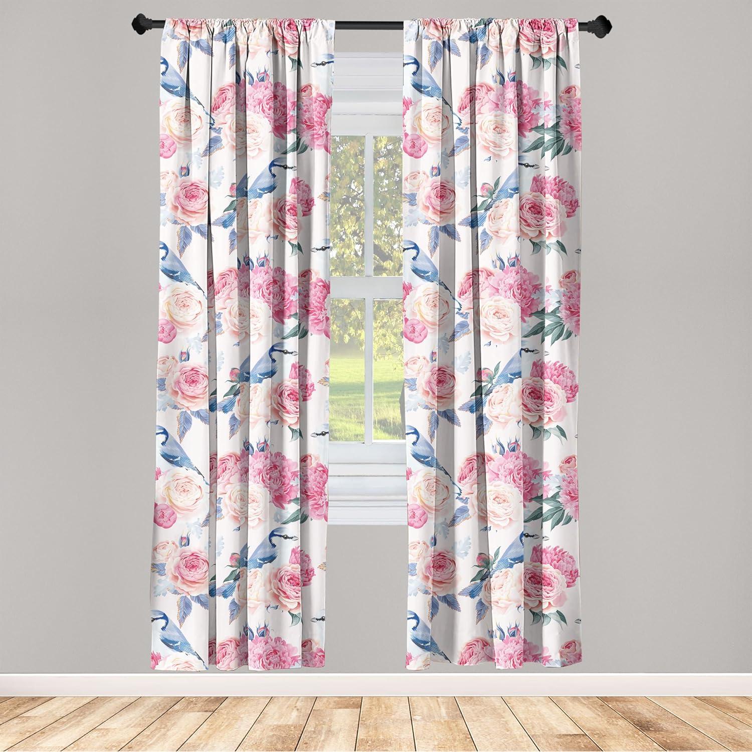 imageAmbesonne Floral Curtains Fashion Design Garden Artwork of Repetitive Red Peony Flowers Neutral Window Treatments 2 Panel Set for Living Room Bedroom Pair of 28 x 84 Dark Coral Pale CaramelLavender Blue and Pink