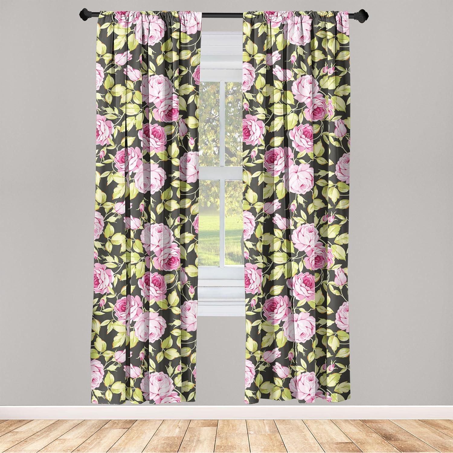 imageAmbesonne Floral Curtains Fashion Design Garden Artwork of Repetitive Red Peony Flowers Neutral Window Treatments 2 Panel Set for Living Room Bedroom Pair of 28 x 84 Dark Coral Pale CaramelAvocado Green and Pastel Pink