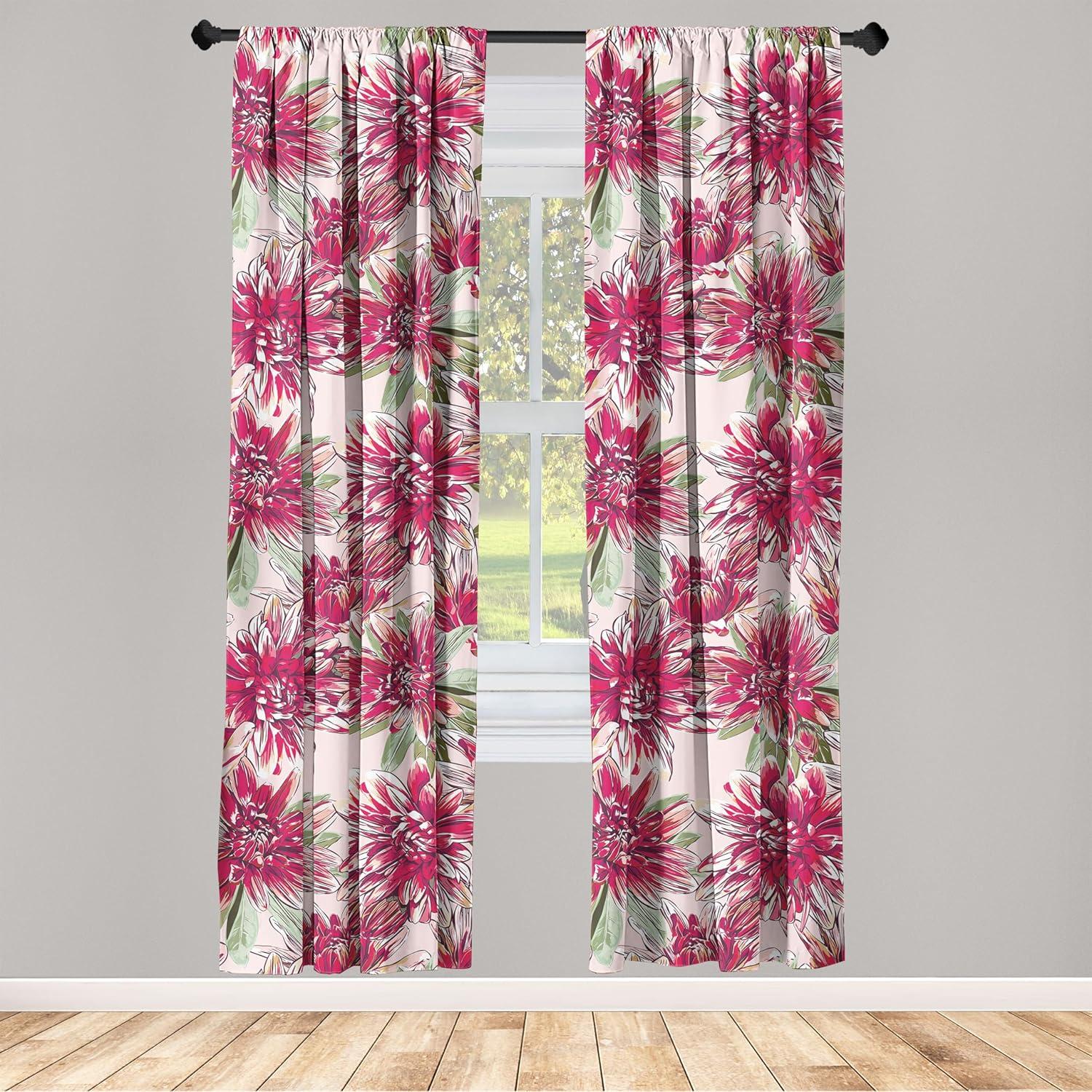 imageAmbesonne Floral Curtains Fashion Design Garden Artwork of Repetitive Red Peony Flowers Neutral Window Treatments 2 Panel Set for Living Room Bedroom Pair of 28 x 84 Dark Coral Pale CaramelPeacock Green and Magenta