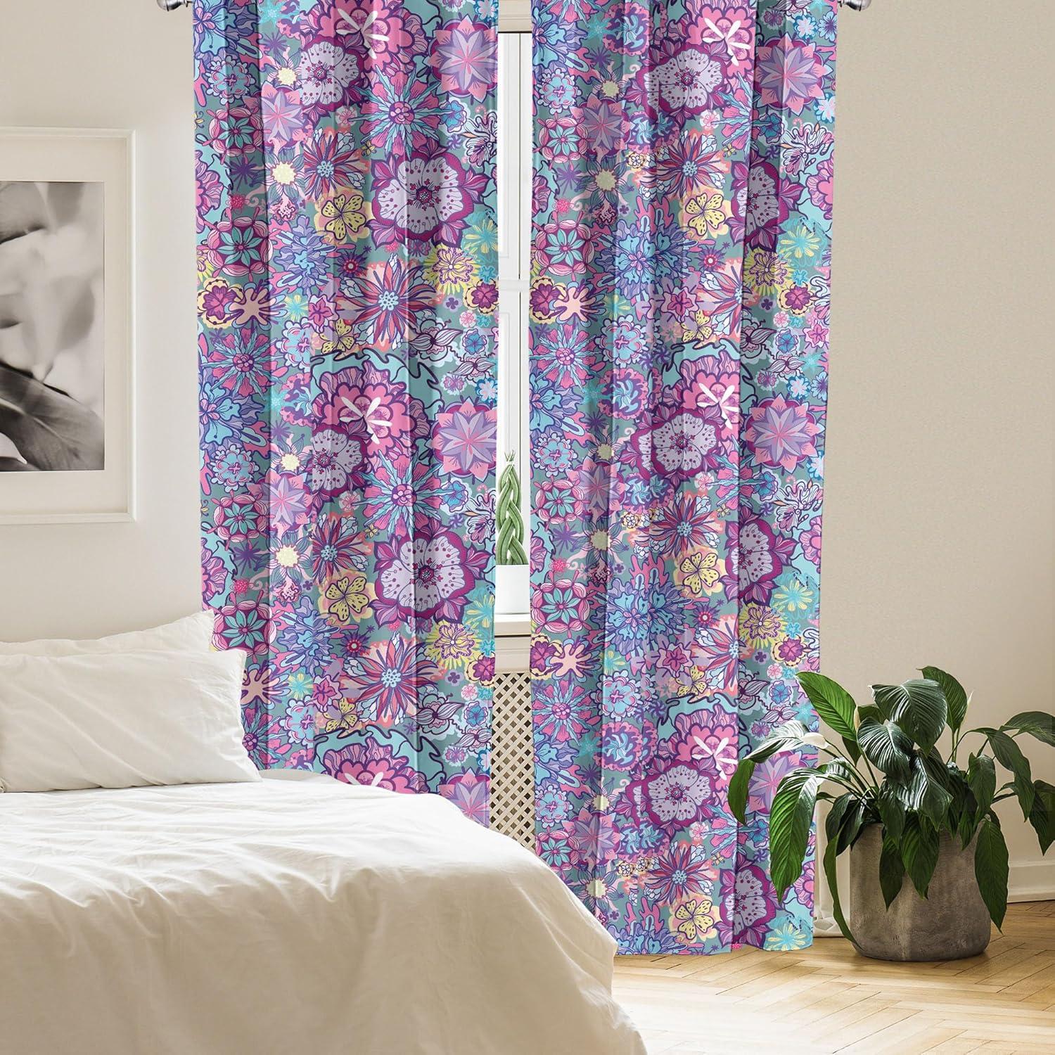 imageAmbesonne Floral Curtains Neutral Colors Delicate Blooming Flowers Pattern Dreamy Blush Tone Art Window Treatments 2 Panel Set for Living Room Bedroom Pair of 28 x 63 Hot Pink Charcoal GreyPastel Pink Pale Blue