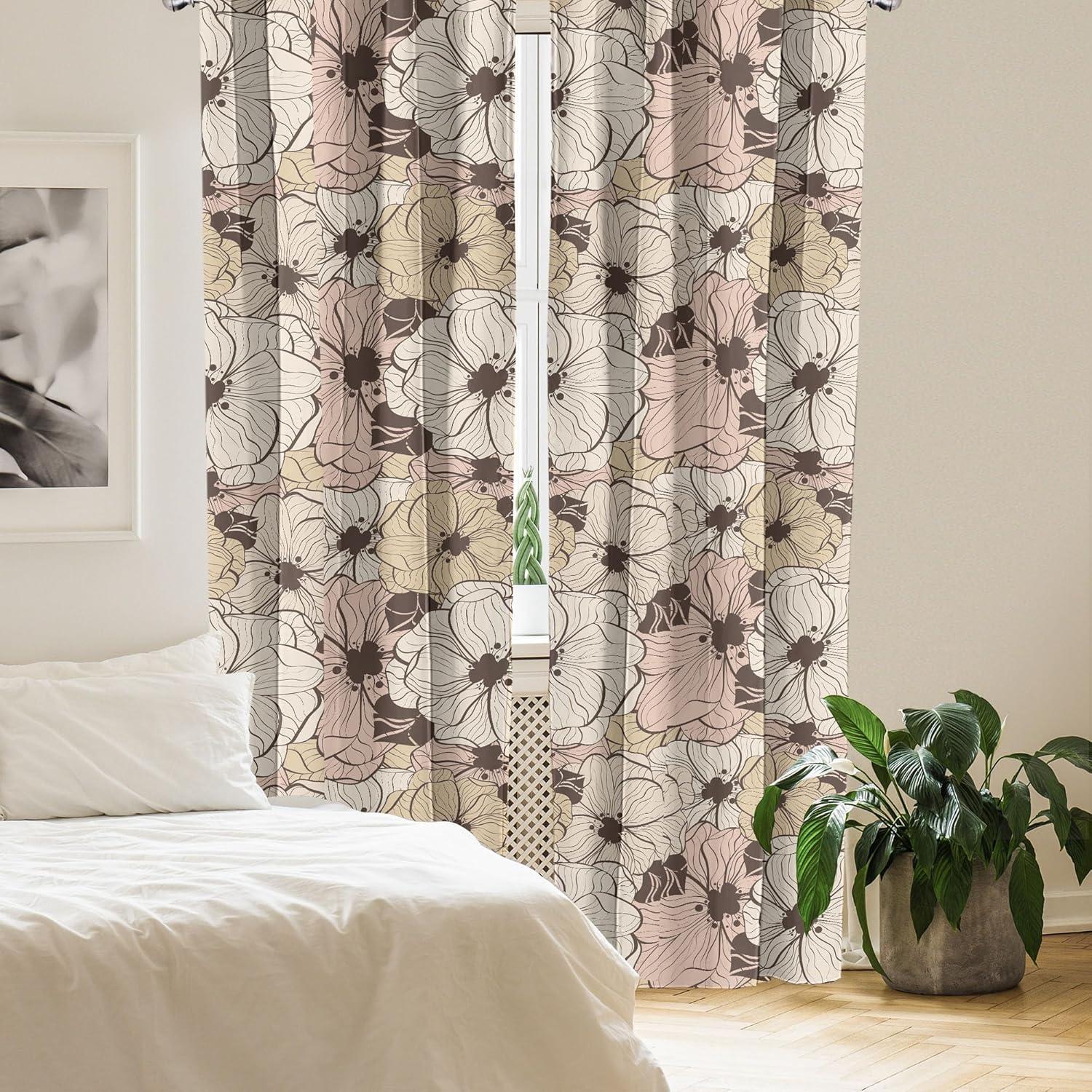 imageAmbesonne Floral Curtains Neutral Colors Delicate Blooming Flowers Pattern Dreamy Blush Tone Art Window Treatments 2 Panel Set for Living Room Bedroom Pair of 28 x 63 Hot Pink Charcoal GreyPale Salmon and Chocolate