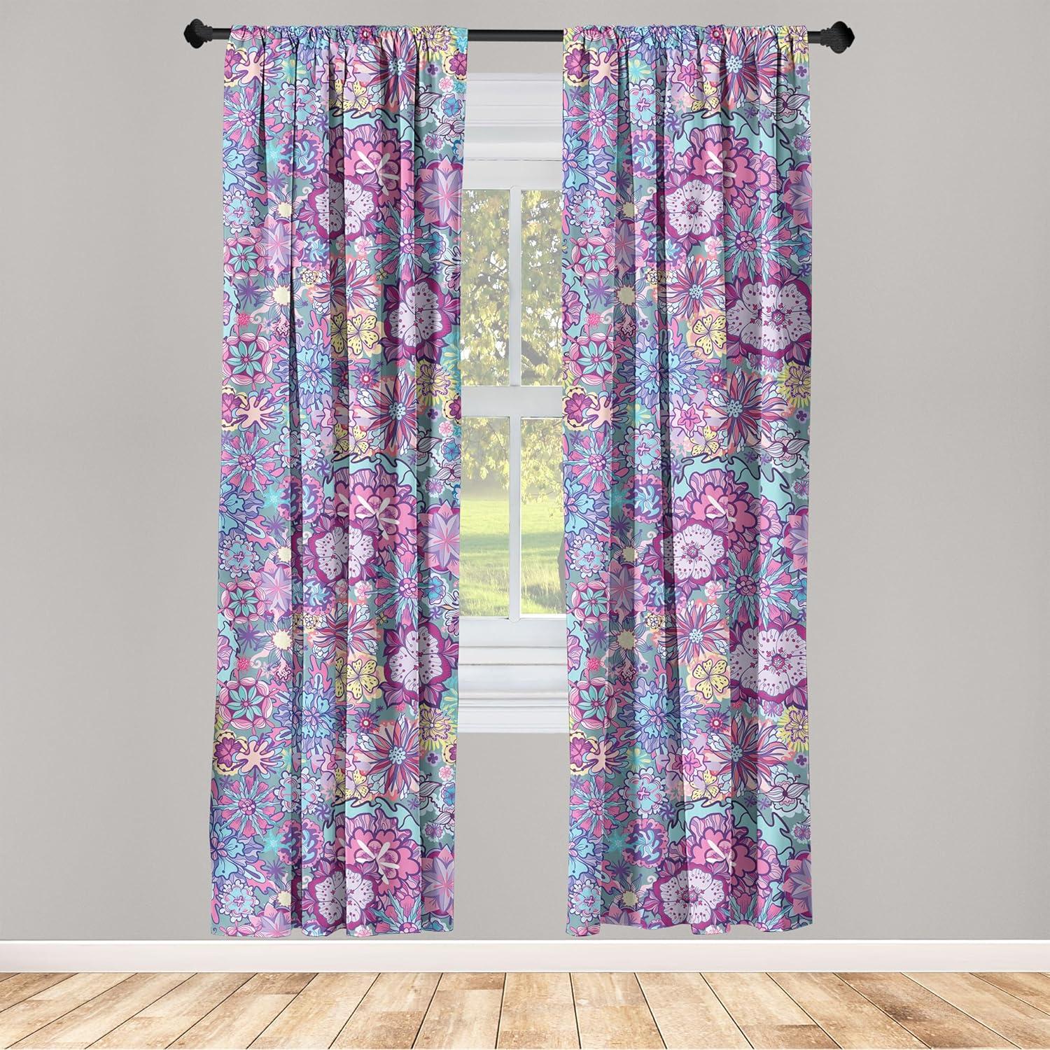 imageAmbesonne Floral Curtains Neutral Colors Delicate Blooming Flowers Pattern Dreamy Blush Tone Art Window Treatments 2 Panel Set for Living Room Bedroom Pair of 28 x 63 Hot Pink Charcoal GreyPastel Pink Pale Blue
