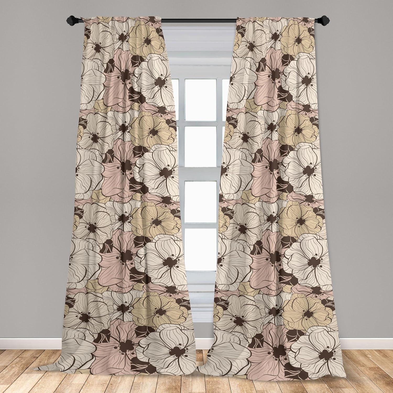imageAmbesonne Floral Curtains Neutral Colors Delicate Blooming Flowers Pattern Dreamy Blush Tone Art Window Treatments 2 Panel Set for Living Room Bedroom Pair of 28 x 63 Hot Pink Charcoal GreyPale Salmon and Chocolate