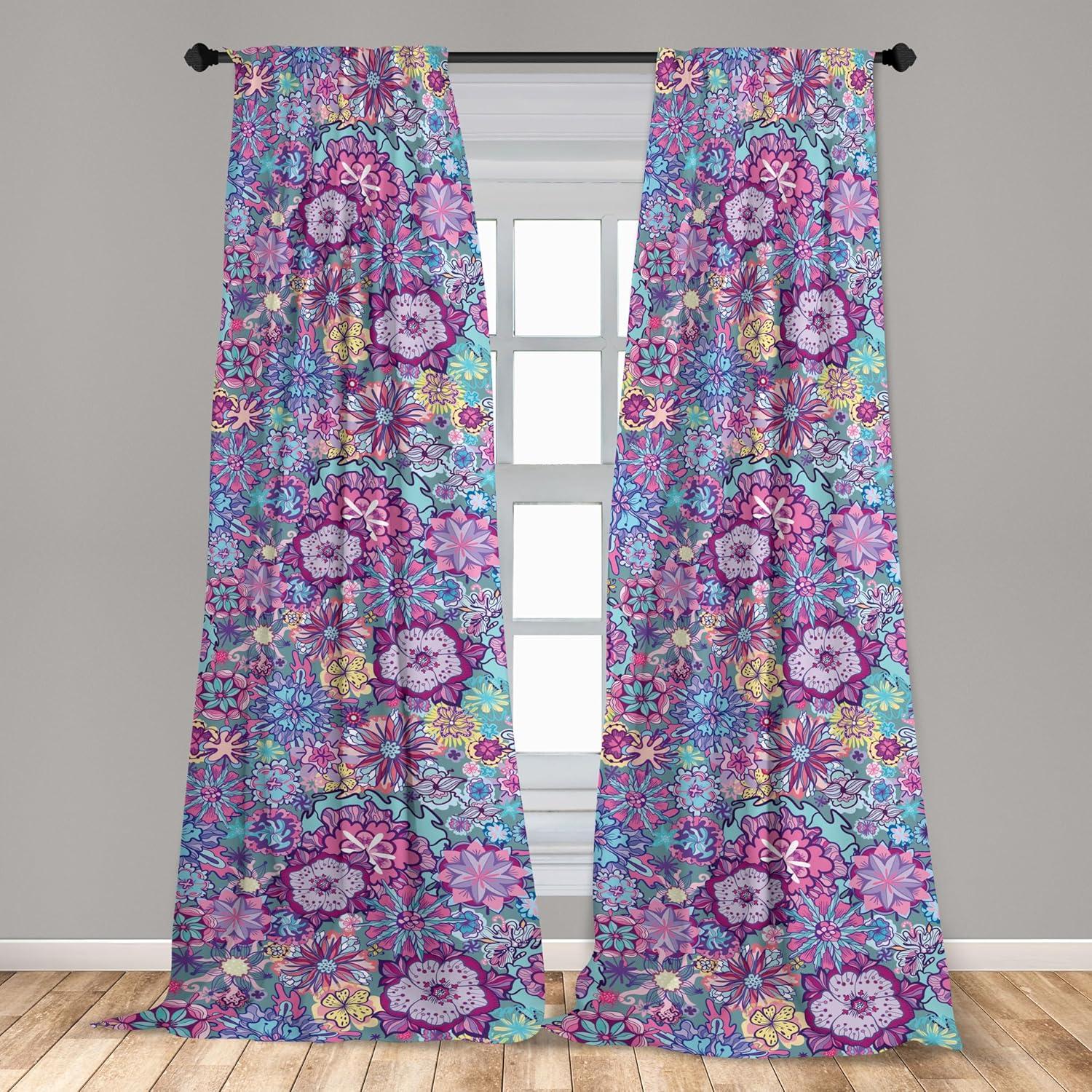 imageAmbesonne Floral Curtains Neutral Colors Delicate Blooming Flowers Pattern Dreamy Blush Tone Art Window Treatments 2 Panel Set for Living Room Bedroom Pair of 28 x 63 Hot Pink Charcoal GreyPastel Pink Pale Blue
