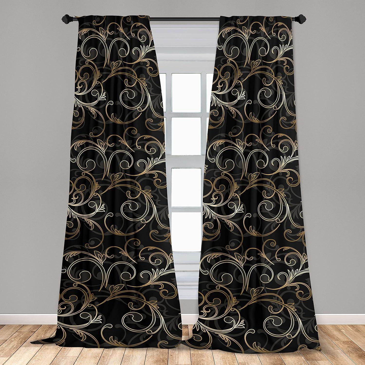 imageAmbesonne Floral Design Curtains Traditional Damask Flower Pattern Geometric Neutral Boho Artwork Window Treatments 2 Panel Set for Living Room Bedroom Pair of 28 x 95 Cobalt Blue and WhiteDark Blue Grey Amber
