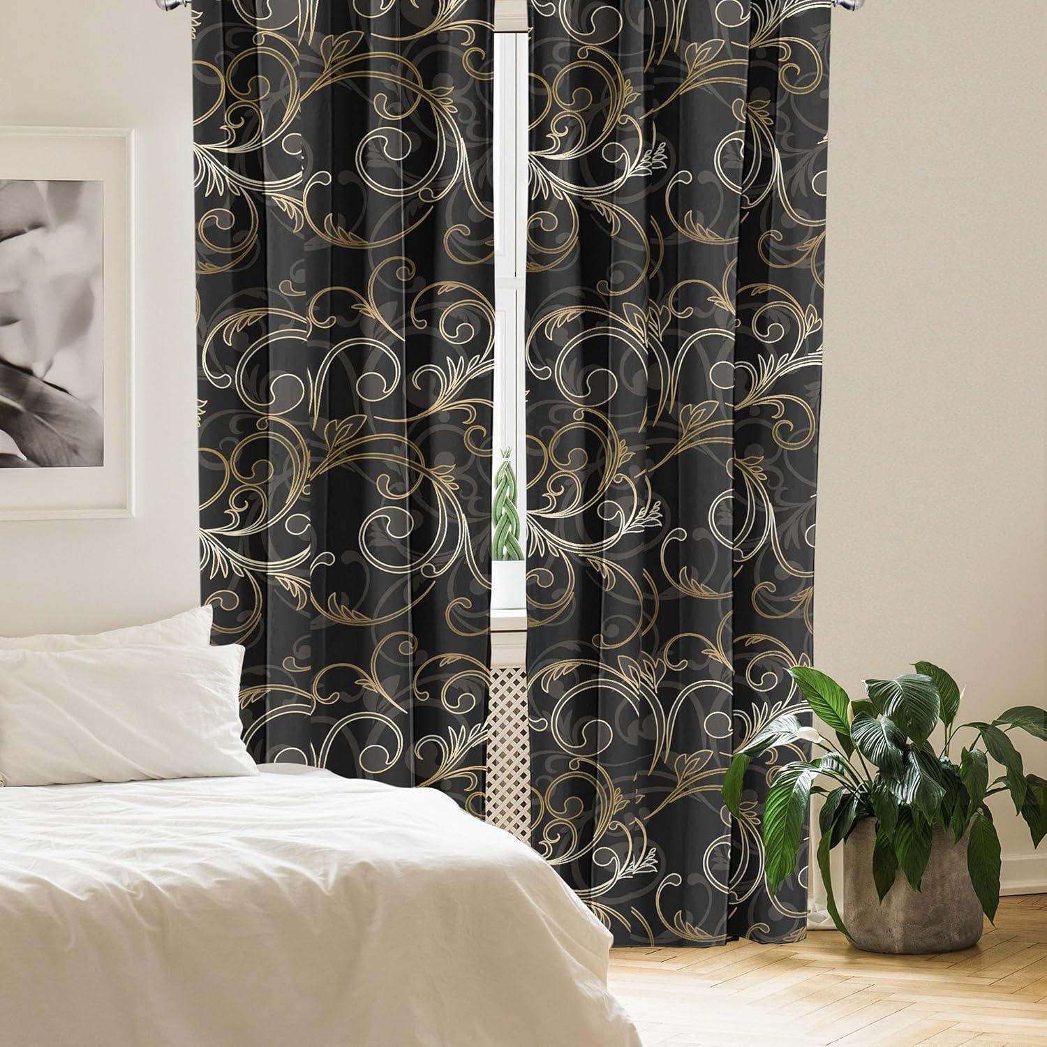 imageAmbesonne Floral Design Curtains Traditional Damask Flower Pattern Geometric Neutral Boho Artwork Window Treatments 2 Panel Set for Living Room Bedroom Pair of 28 x 95 Cobalt Blue and WhiteDark Blue Grey Amber