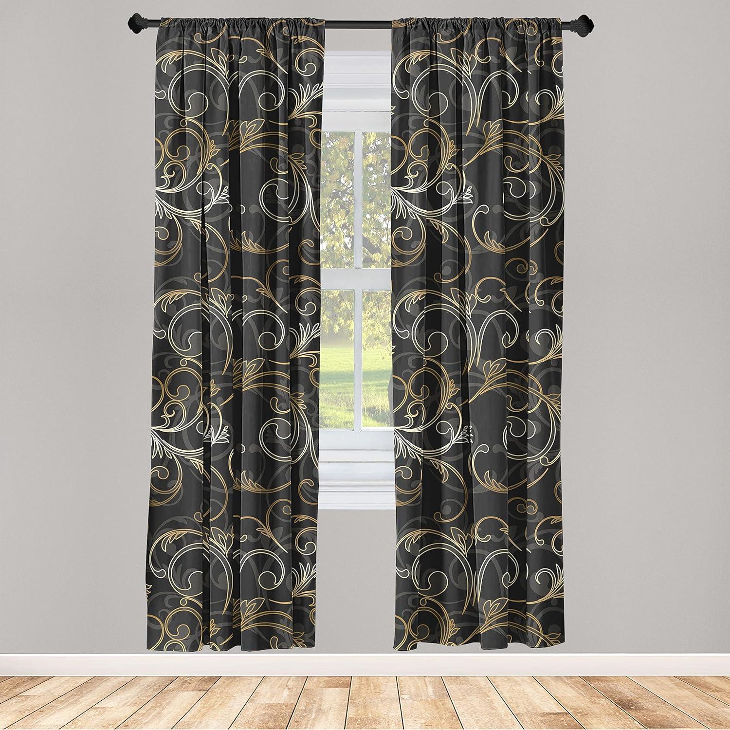 imageAmbesonne Floral Design Curtains Traditional Damask Flower Pattern Geometric Neutral Boho Artwork Window Treatments 2 Panel Set for Living Room Bedroom Pair of 28 x 95 Cobalt Blue and WhiteDark Blue Grey Amber