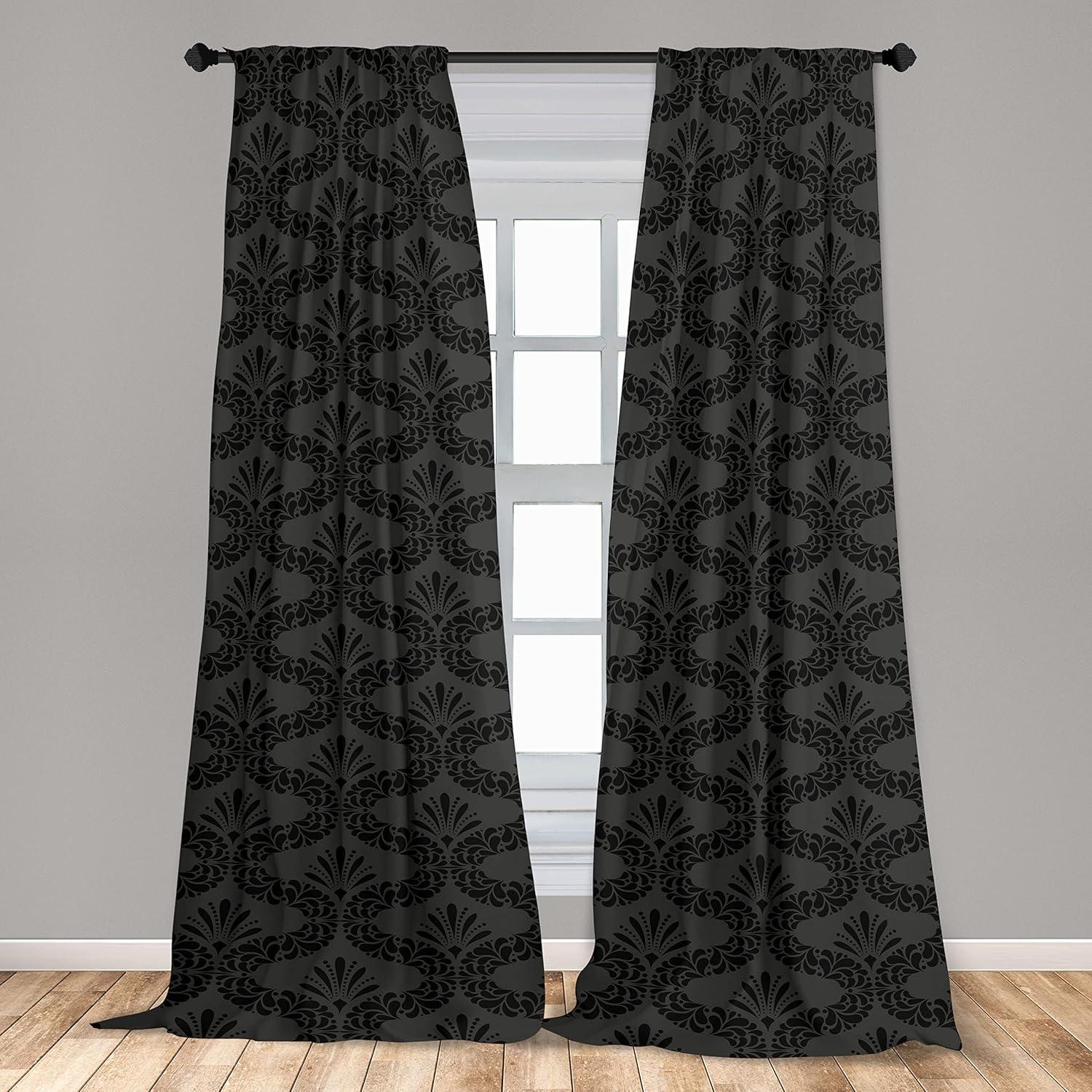 imageAmbesonne Floral Design Curtains Traditional Damask Flower Pattern Geometric Neutral Boho Artwork Window Treatments 2 Panel Set for Living Room Bedroom Pair of 28 x 95 Cobalt Blue and WhiteCharcoal Grey Grey Teal