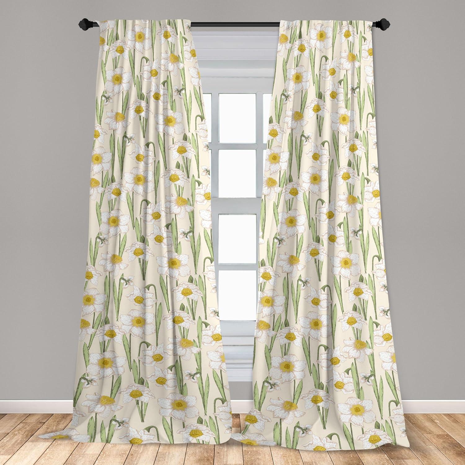 imageAmbesonne Floral Design Curtains Traditional Damask Flower Pattern Geometric Neutral Boho Artwork Window Treatments 2 Panel Set for Living Room Bedroom Pair of 28 x 95 Cobalt Blue and WhiteEggshell Pistachio Green