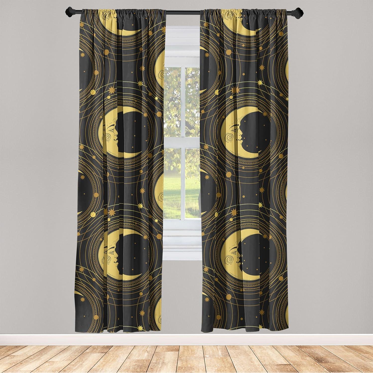 imageAmbesonne Floral Design Curtains Traditional Damask Flower Pattern Geometric Neutral Boho Artwork Window Treatments 2 Panel Set for Living Room Bedroom Pair of 28 x 95 Cobalt Blue and WhitePale Earth Yellow Mustard