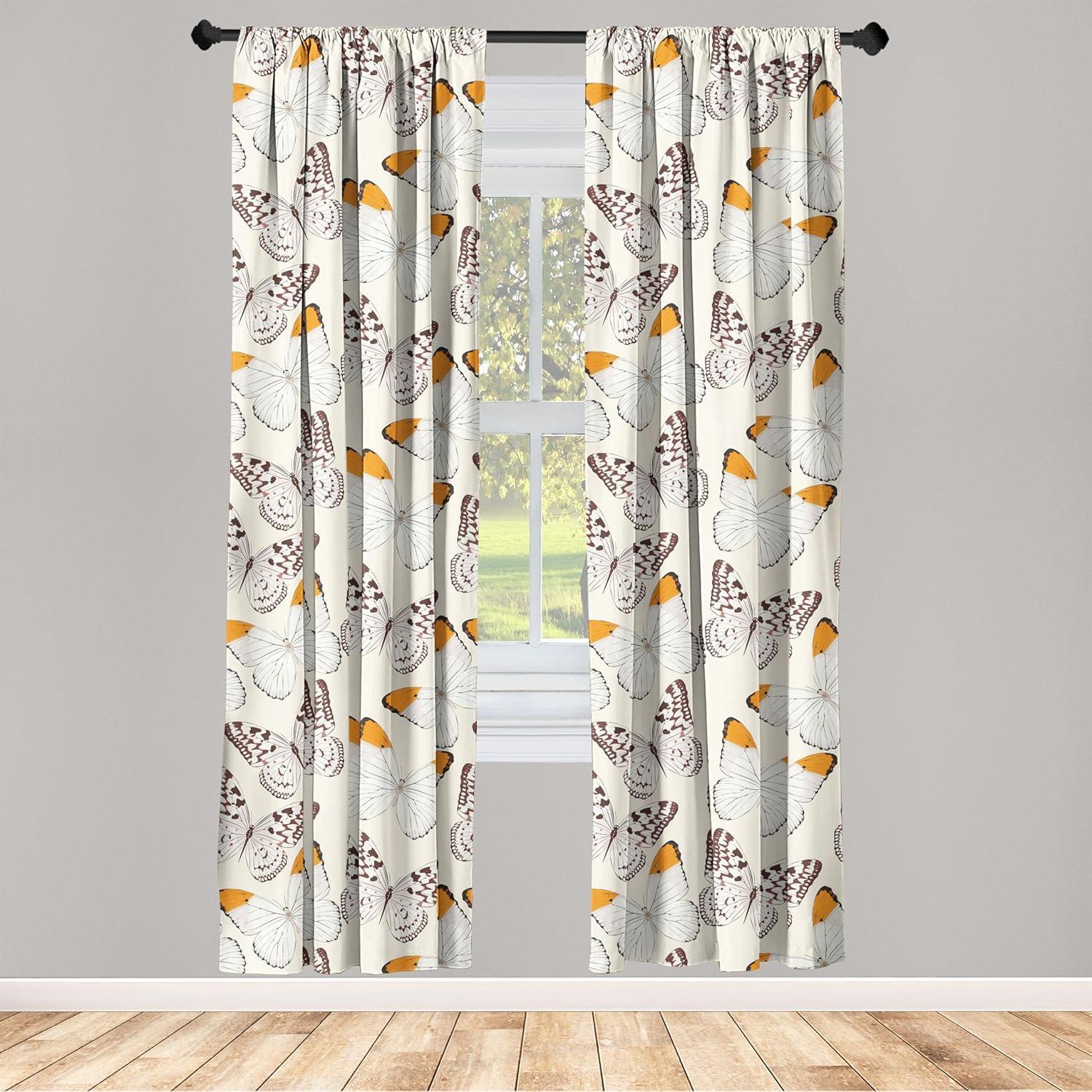 imageAmbesonne Gothic Wings Curtains Outline Style Illustrated Wild Nature Moth Pattern Neutral Colors Window Treatments 2 Panel Set for Living Room Bedroom Pair of 28 x 63 Charcoal Grey Sea BlueChampagne Marigold Ivory