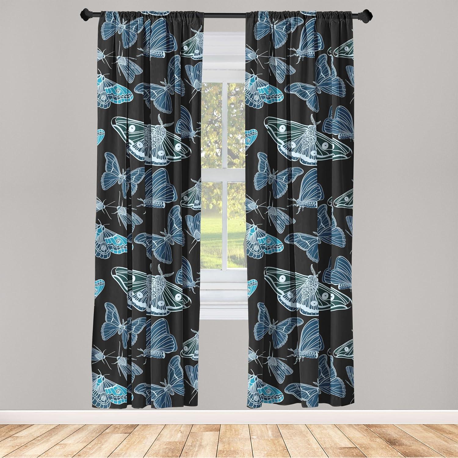 imageAmbesonne Gothic Wings Curtains Outline Style Illustrated Wild Nature Moth Pattern Neutral Colors Window Treatments 2 Panel Set for Living Room Bedroom Pair of 28 x 63 Charcoal Grey Sea BlueCharcoal Grey Sea Blue