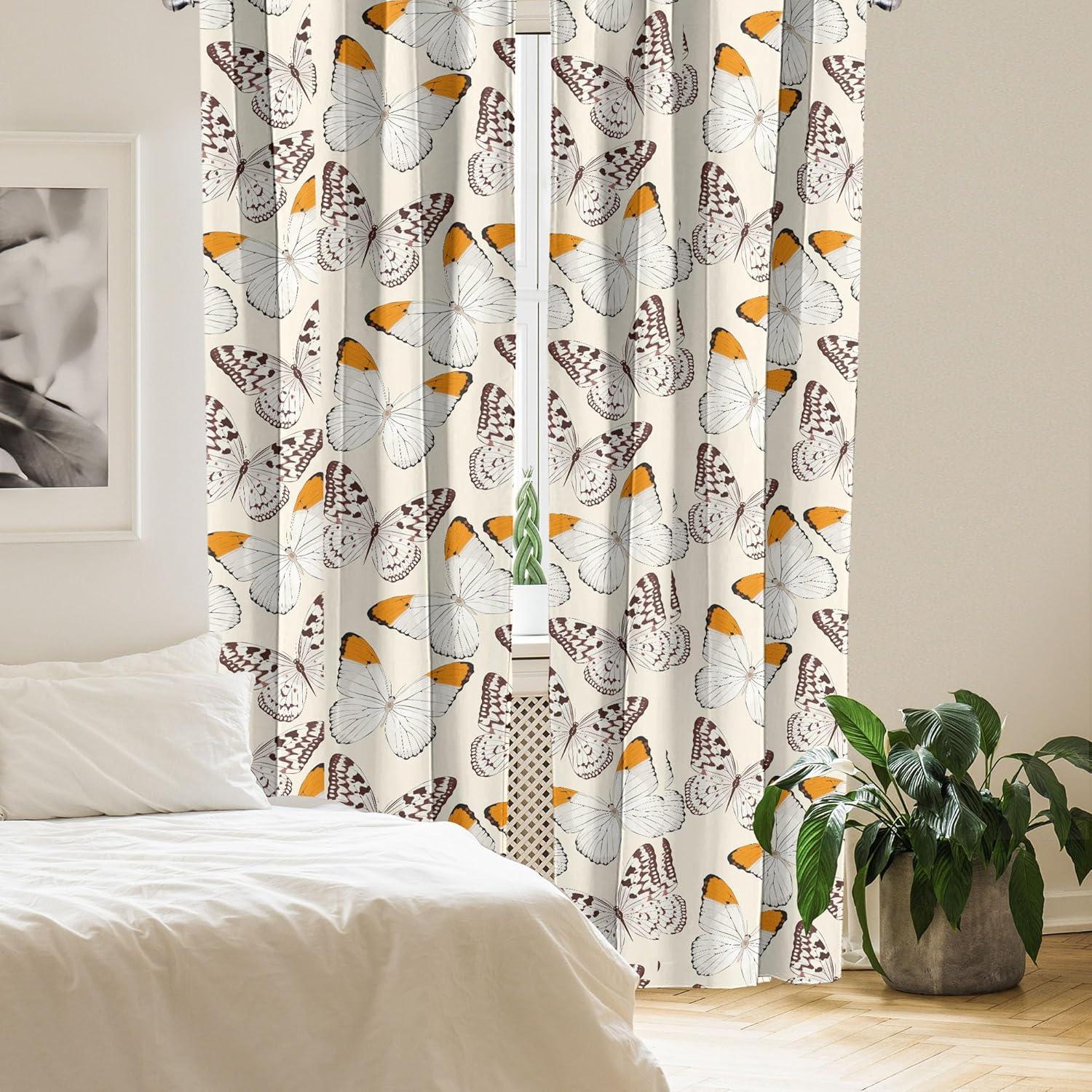 imageAmbesonne Gothic Wings Curtains Outline Style Illustrated Wild Nature Moth Pattern Neutral Colors Window Treatments 2 Panel Set for Living Room Bedroom Pair of 28 x 63 Charcoal Grey Sea BlueChampagne Marigold Ivory