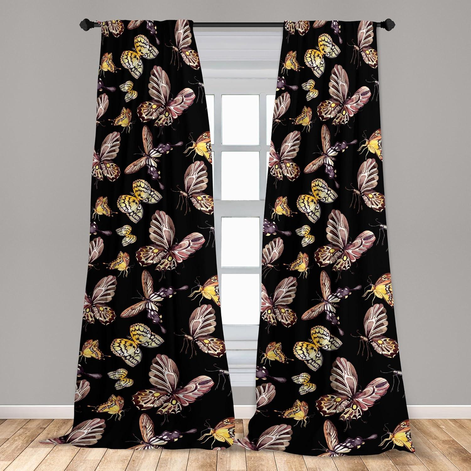 imageAmbesonne Gothic Wings Curtains Outline Style Illustrated Wild Nature Moth Pattern Neutral Colors Window Treatments 2 Panel Set for Living Room Bedroom Pair of 28 x 63 Charcoal Grey Sea BlueCharcoal Grey Dried Rose