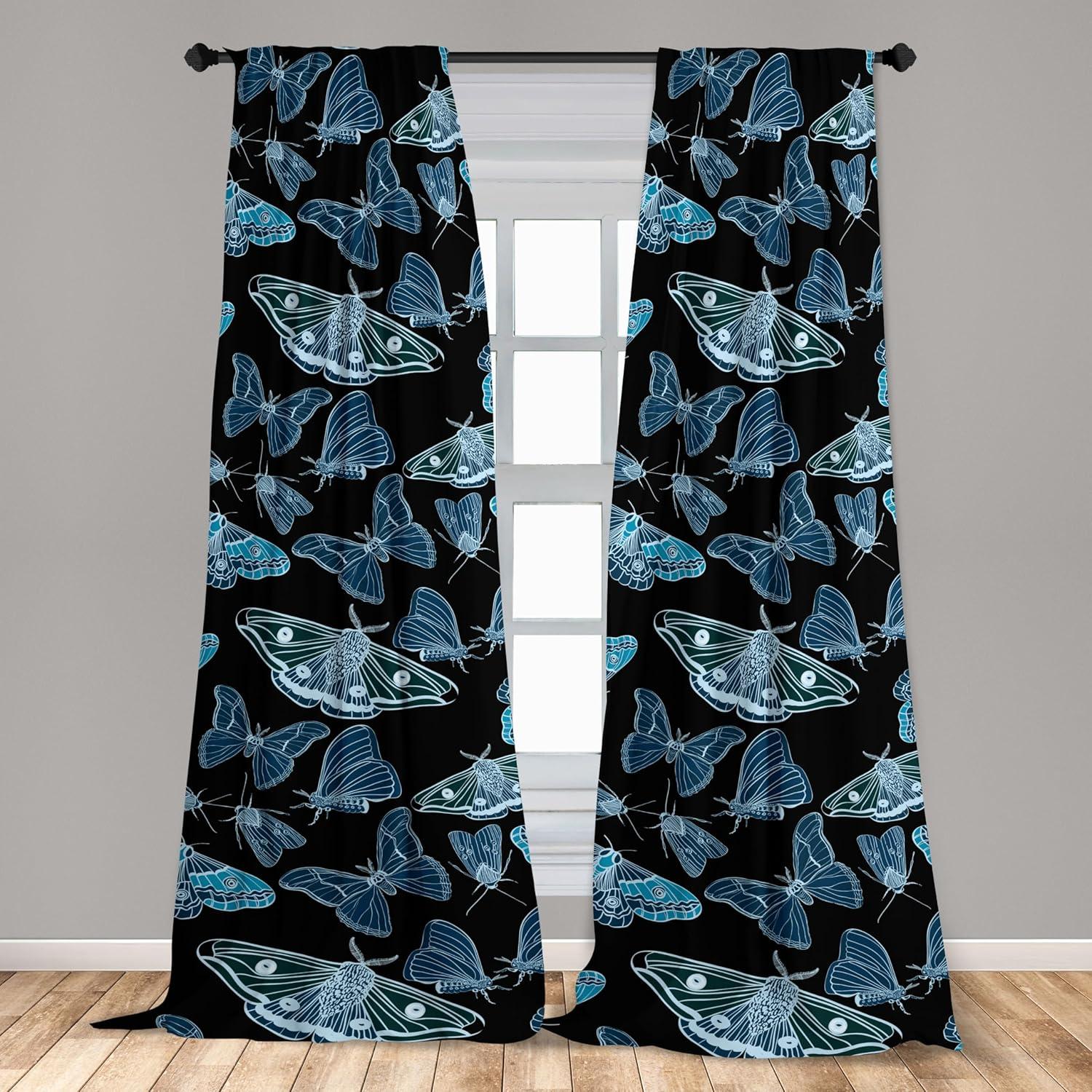 imageAmbesonne Gothic Wings Curtains Outline Style Illustrated Wild Nature Moth Pattern Neutral Colors Window Treatments 2 Panel Set for Living Room Bedroom Pair of 28 x 63 Charcoal Grey Sea BlueCharcoal Grey Sea Blue