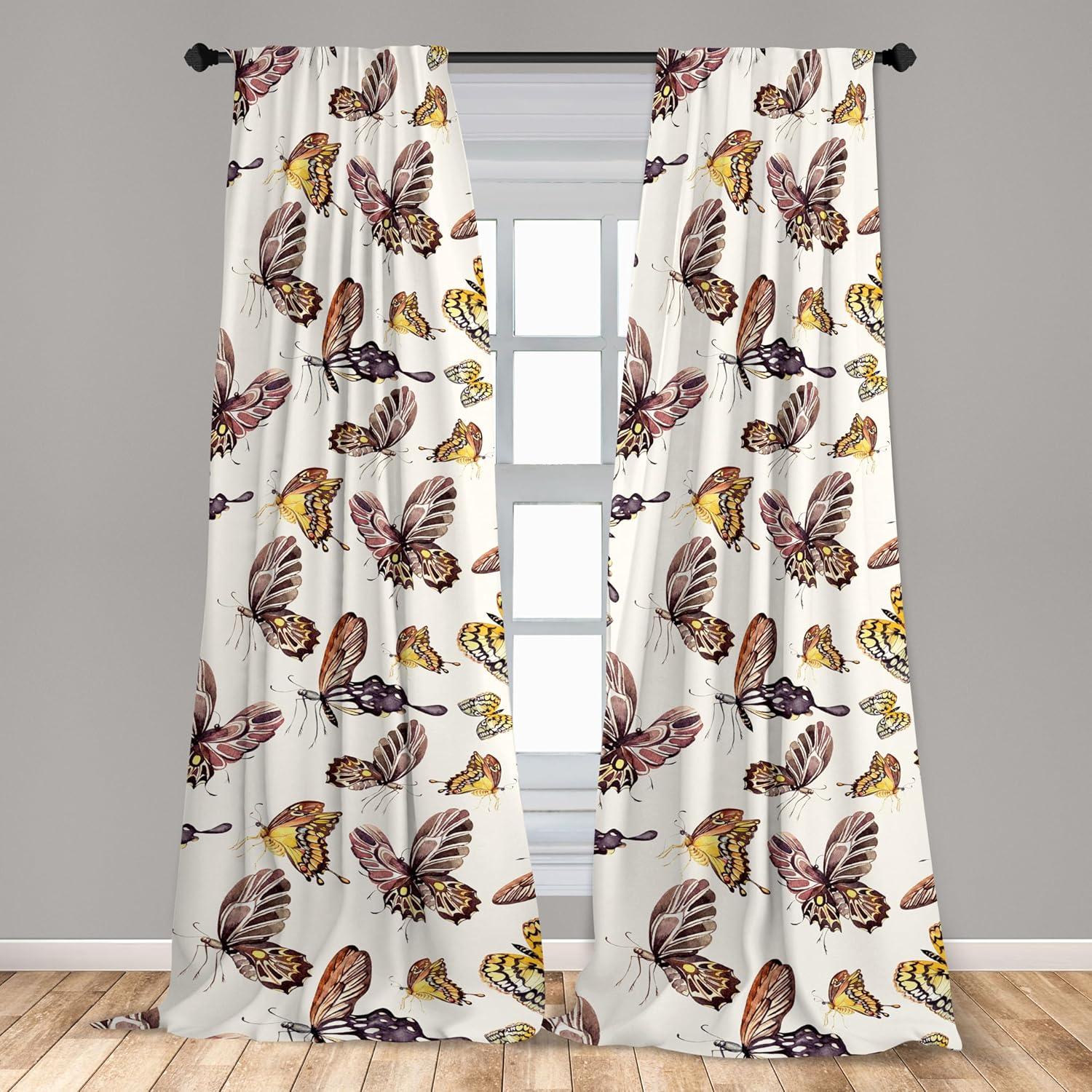 imageAmbesonne Gothic Wings Curtains Outline Style Illustrated Wild Nature Moth Pattern Neutral Colors Window Treatments 2 Panel Set for Living Room Bedroom Pair of 28 x 63 Charcoal Grey Sea BlueChampagne Dried Rose