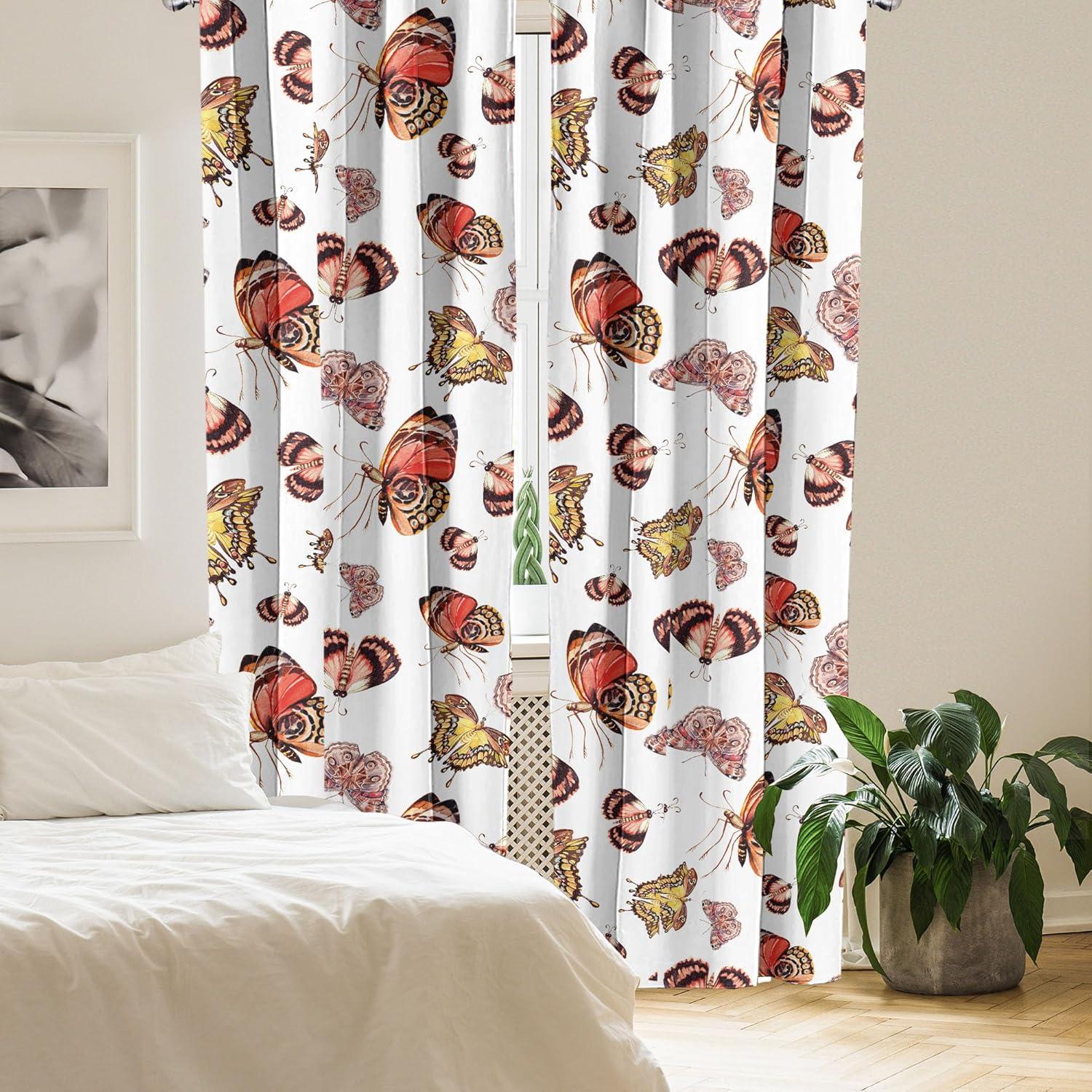 imageAmbesonne Gothic Wings Curtains Outline Style Illustrated Wild Nature Moth Pattern Neutral Colors Window Treatments 2 Panel Set for Living Room Bedroom Pair of 28 x 63 Charcoal Grey Sea BlueChampagne Dark Coral