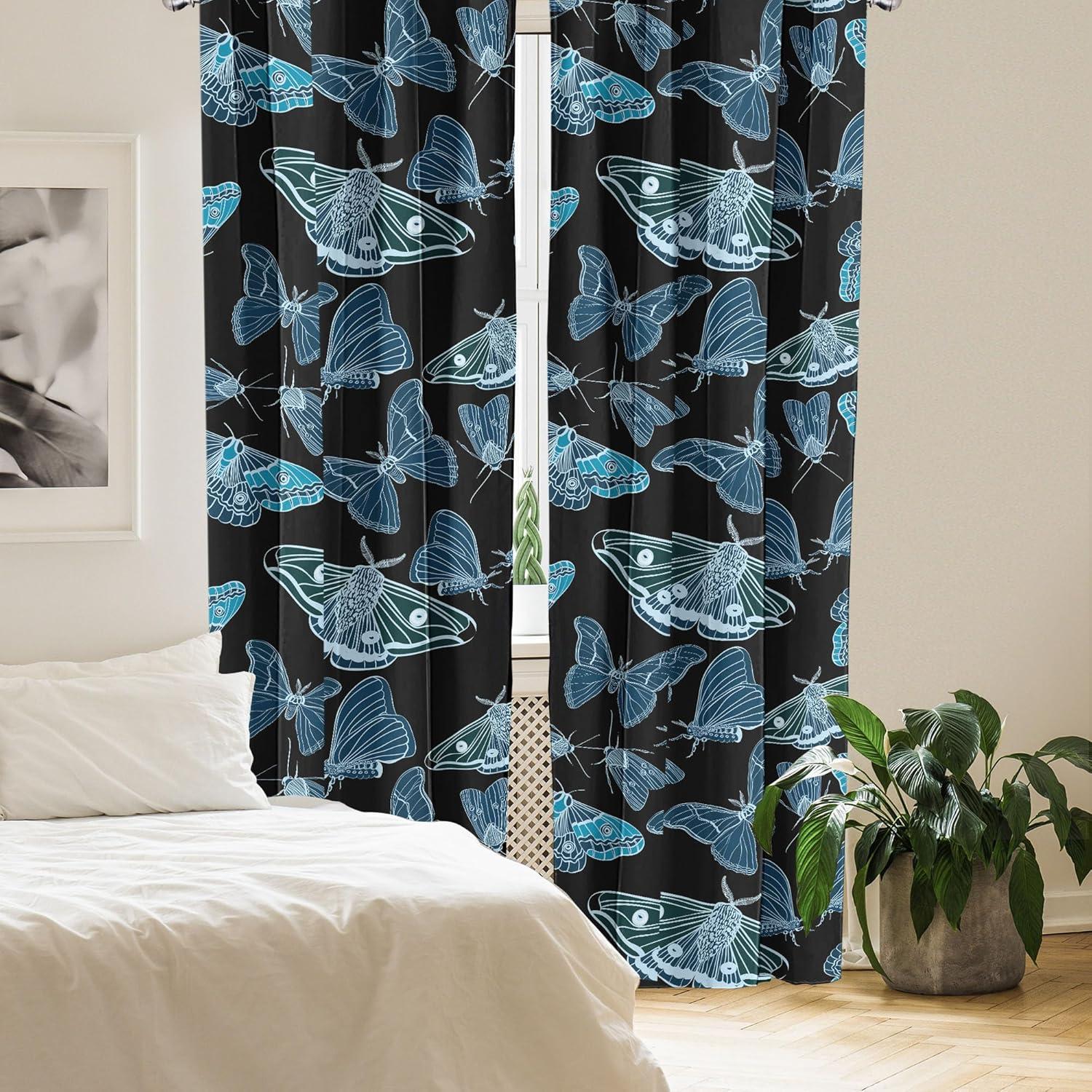 imageAmbesonne Gothic Wings Curtains Outline Style Illustrated Wild Nature Moth Pattern Neutral Colors Window Treatments 2 Panel Set for Living Room Bedroom Pair of 28 x 63 Charcoal Grey Sea BlueCharcoal Grey Sea Blue