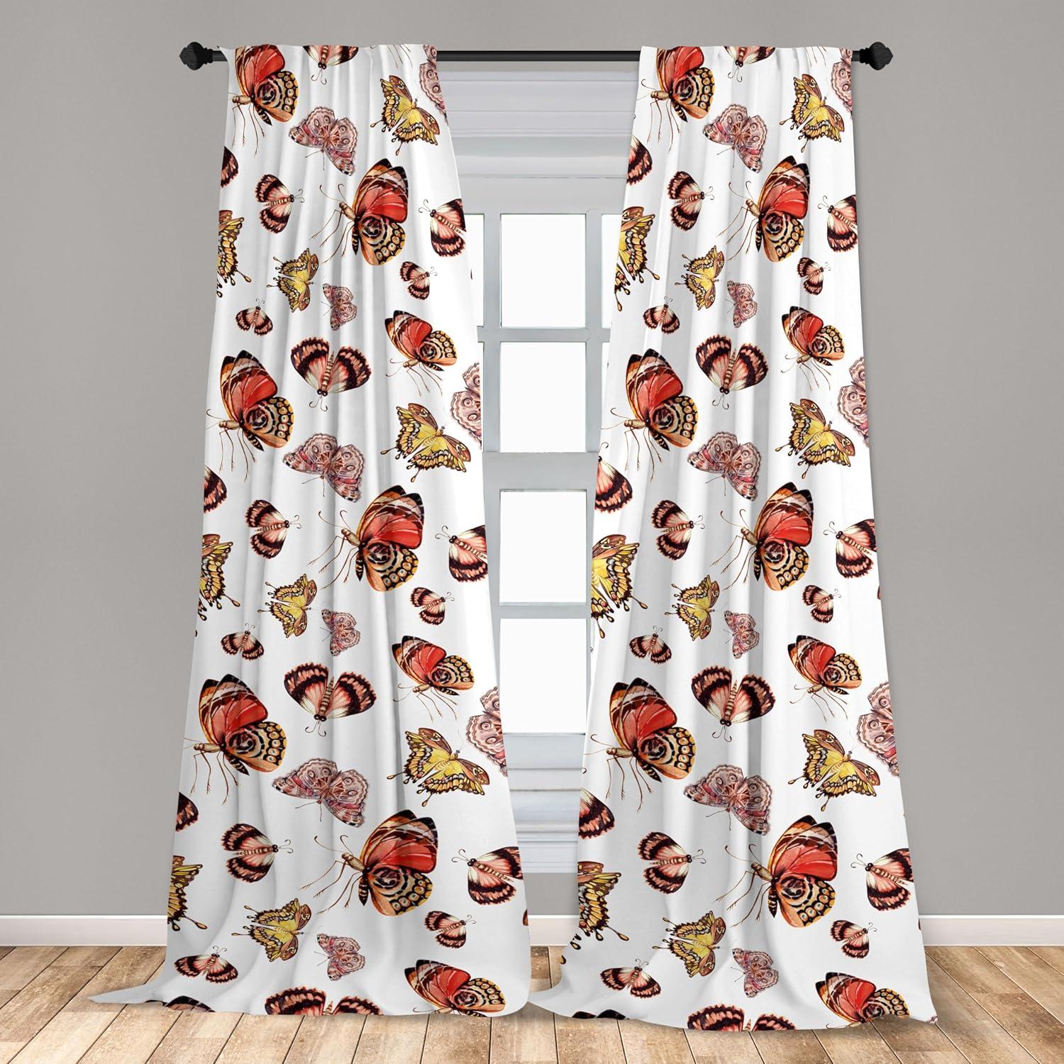 imageAmbesonne Gothic Wings Curtains Outline Style Illustrated Wild Nature Moth Pattern Neutral Colors Window Treatments 2 Panel Set for Living Room Bedroom Pair of 28 x 63 Charcoal Grey Sea BlueChampagne Dark Coral