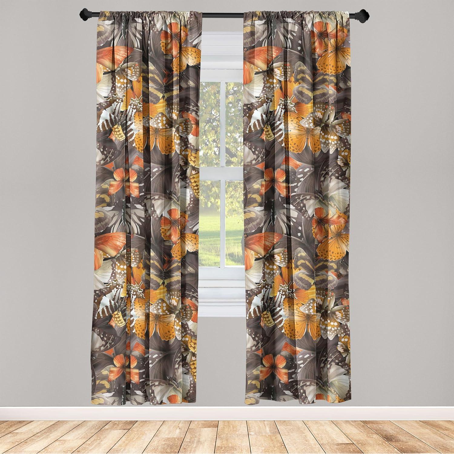 imageAmbesonne Gothic Wings Curtains Outline Style Illustrated Wild Nature Moth Pattern Neutral Colors Window Treatments 2 Panel Set for Living Room Bedroom Pair of 28 x 63 Charcoal Grey Sea BlueDark Sepia Apricot
