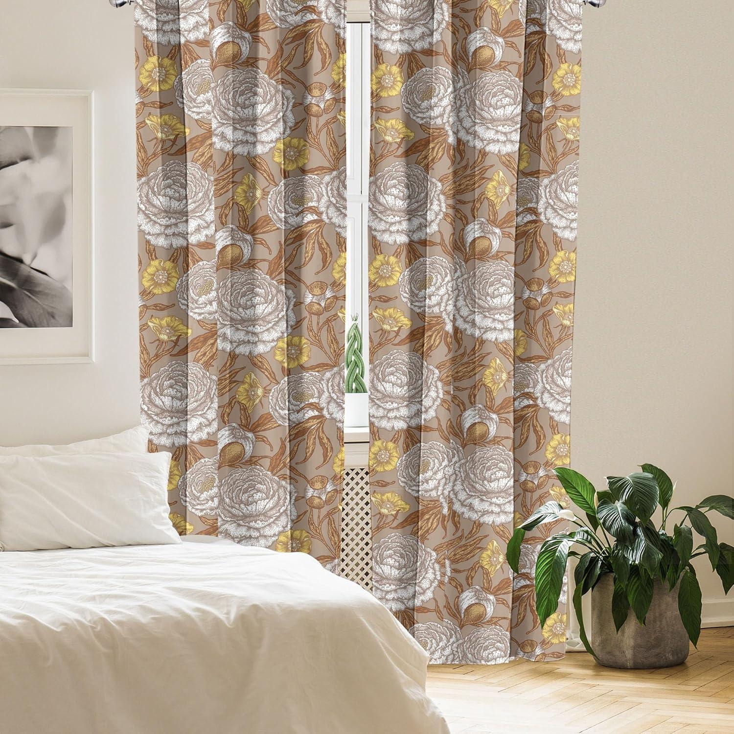 imageAmbesonne Gothic Wings Curtains Outline Style Illustrated Wild Nature Moth Pattern Neutral Colors Window Treatments 2 Panel Set for Living Room Bedroom Pair of 28 x 63 Charcoal Grey Sea BluePale Camel and Dark Mustard