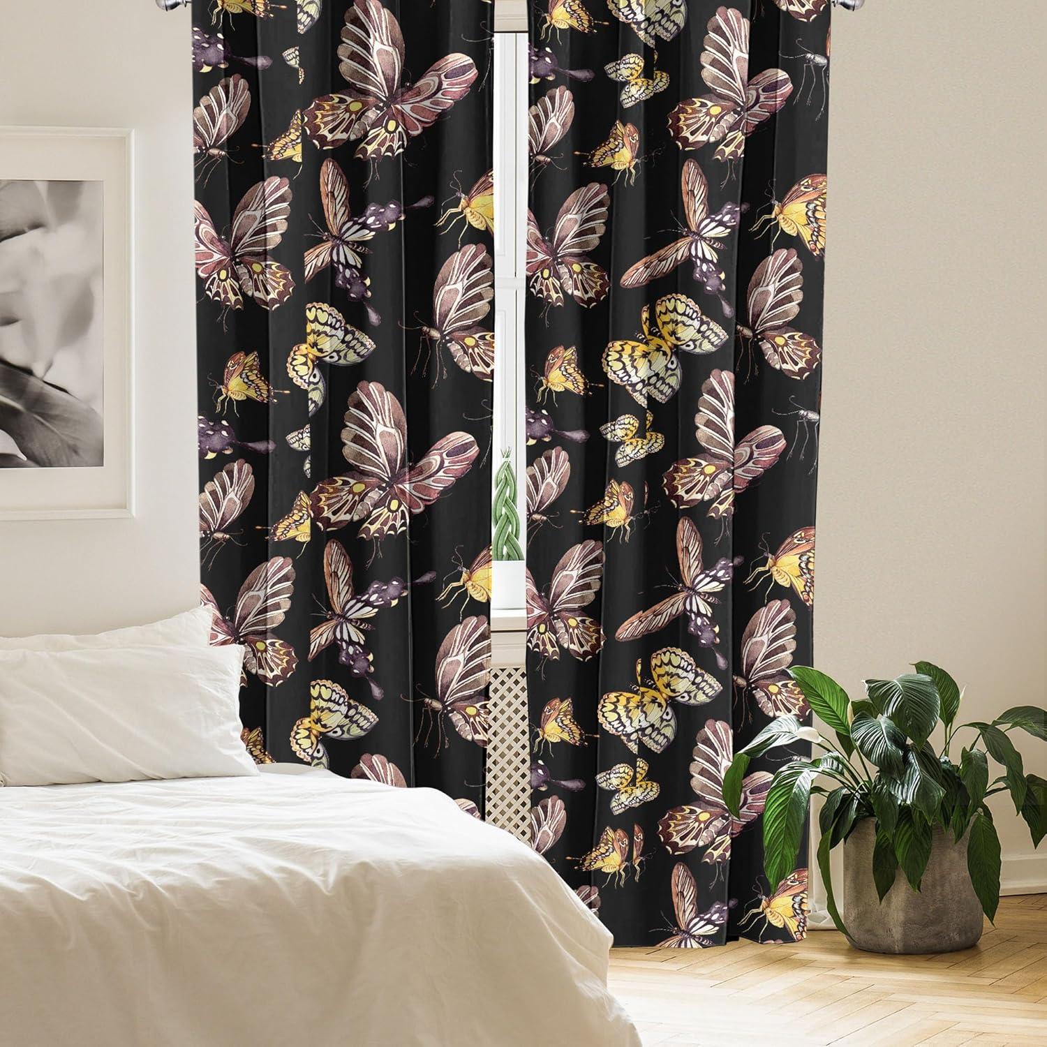 imageAmbesonne Gothic Wings Curtains Outline Style Illustrated Wild Nature Moth Pattern Neutral Colors Window Treatments 2 Panel Set for Living Room Bedroom Pair of 28 x 63 Charcoal Grey Sea BlueCharcoal Grey Dried Rose