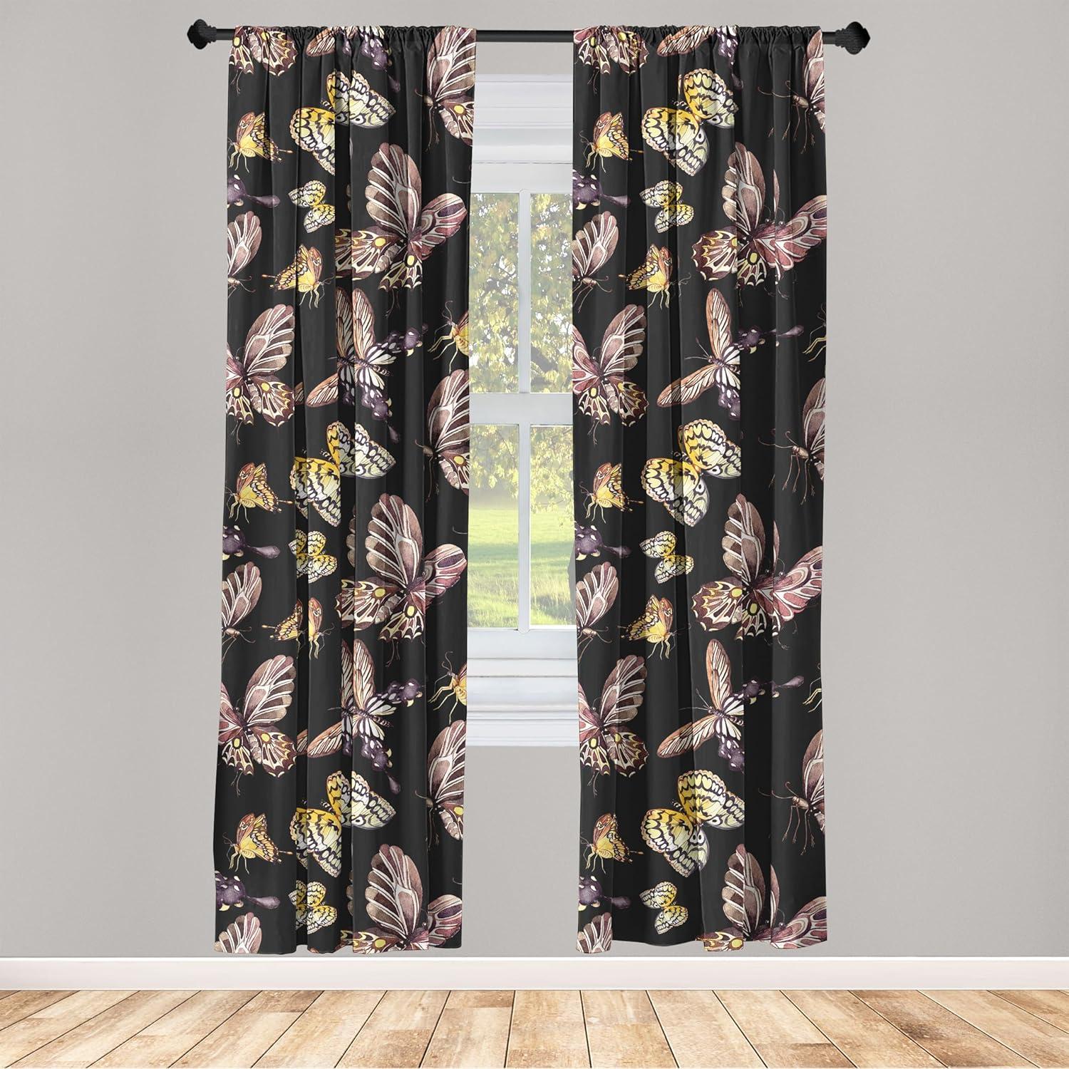 imageAmbesonne Gothic Wings Curtains Outline Style Illustrated Wild Nature Moth Pattern Neutral Colors Window Treatments 2 Panel Set for Living Room Bedroom Pair of 28 x 63 Charcoal Grey Sea BlueCharcoal Grey Dried Rose