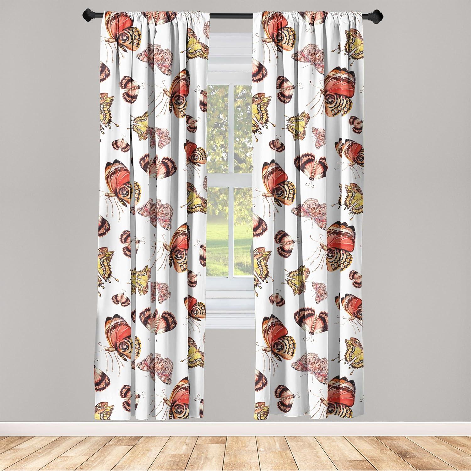 imageAmbesonne Gothic Wings Curtains Outline Style Illustrated Wild Nature Moth Pattern Neutral Colors Window Treatments 2 Panel Set for Living Room Bedroom Pair of 28 x 63 Charcoal Grey Sea BlueChampagne Dark Coral