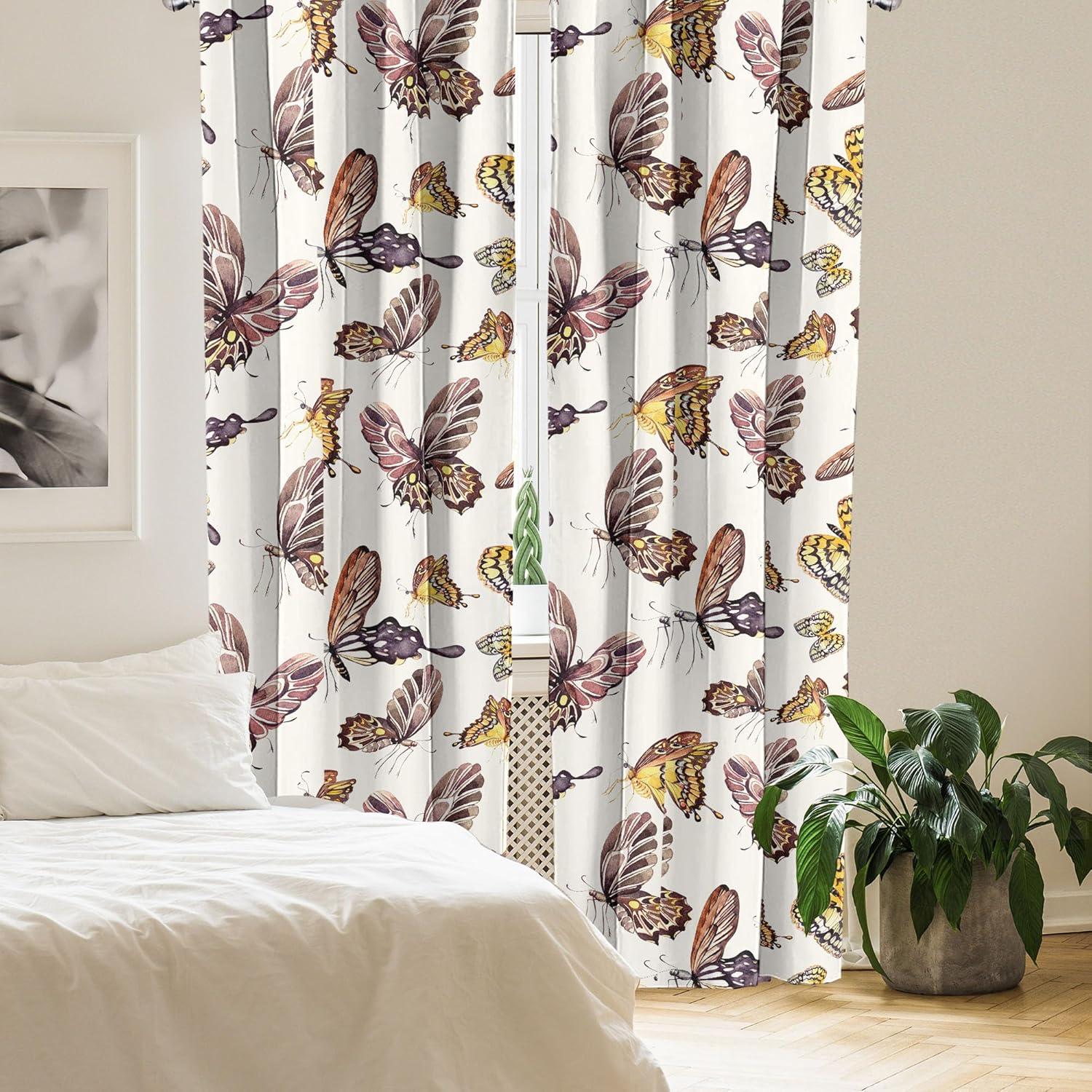 imageAmbesonne Gothic Wings Curtains Outline Style Illustrated Wild Nature Moth Pattern Neutral Colors Window Treatments 2 Panel Set for Living Room Bedroom Pair of 28 x 63 Charcoal Grey Sea BlueChampagne Dried Rose