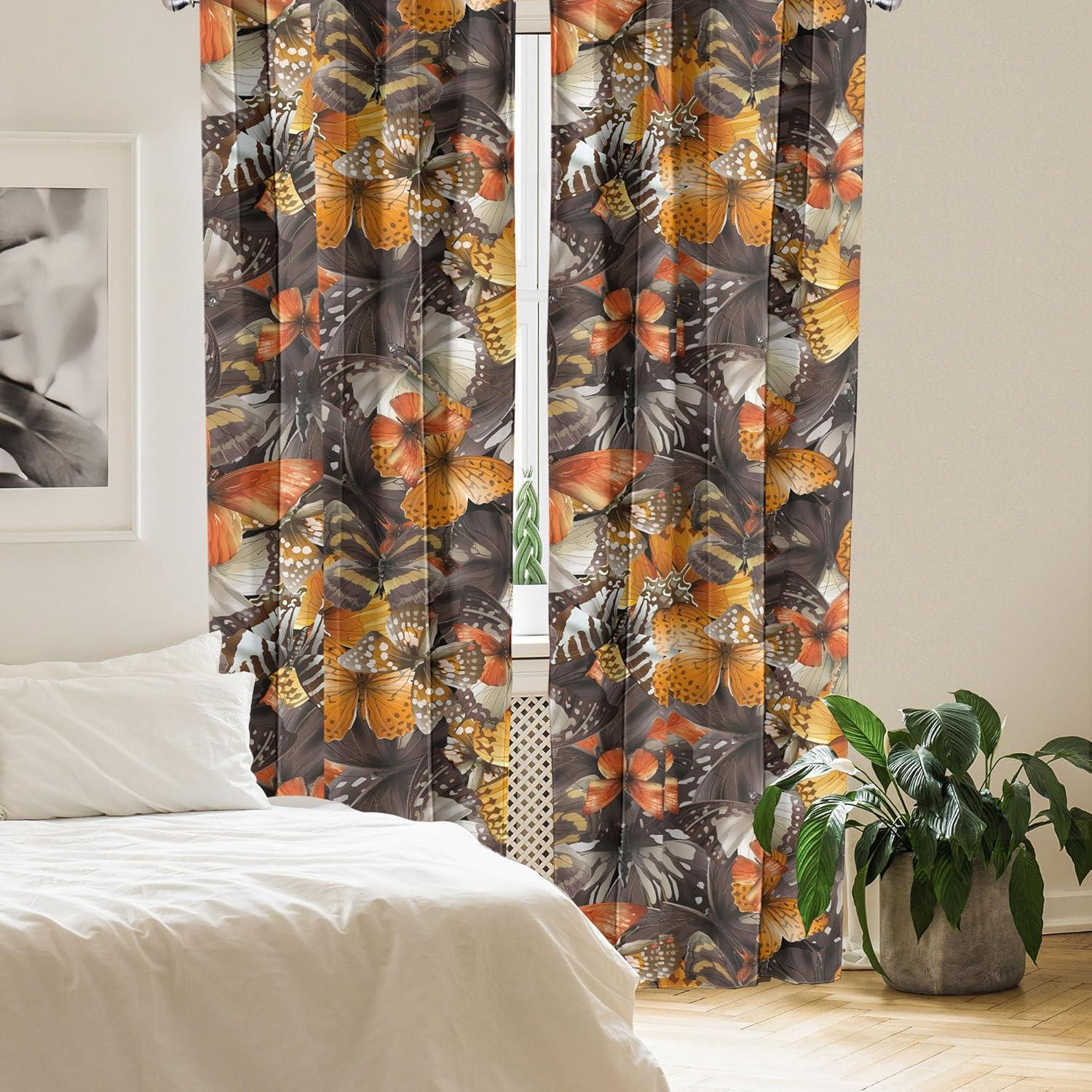 imageAmbesonne Gothic Wings Curtains Outline Style Illustrated Wild Nature Moth Pattern Neutral Colors Window Treatments 2 Panel Set for Living Room Bedroom Pair of 28 x 63 Charcoal Grey Sea BlueDark Sepia Apricot