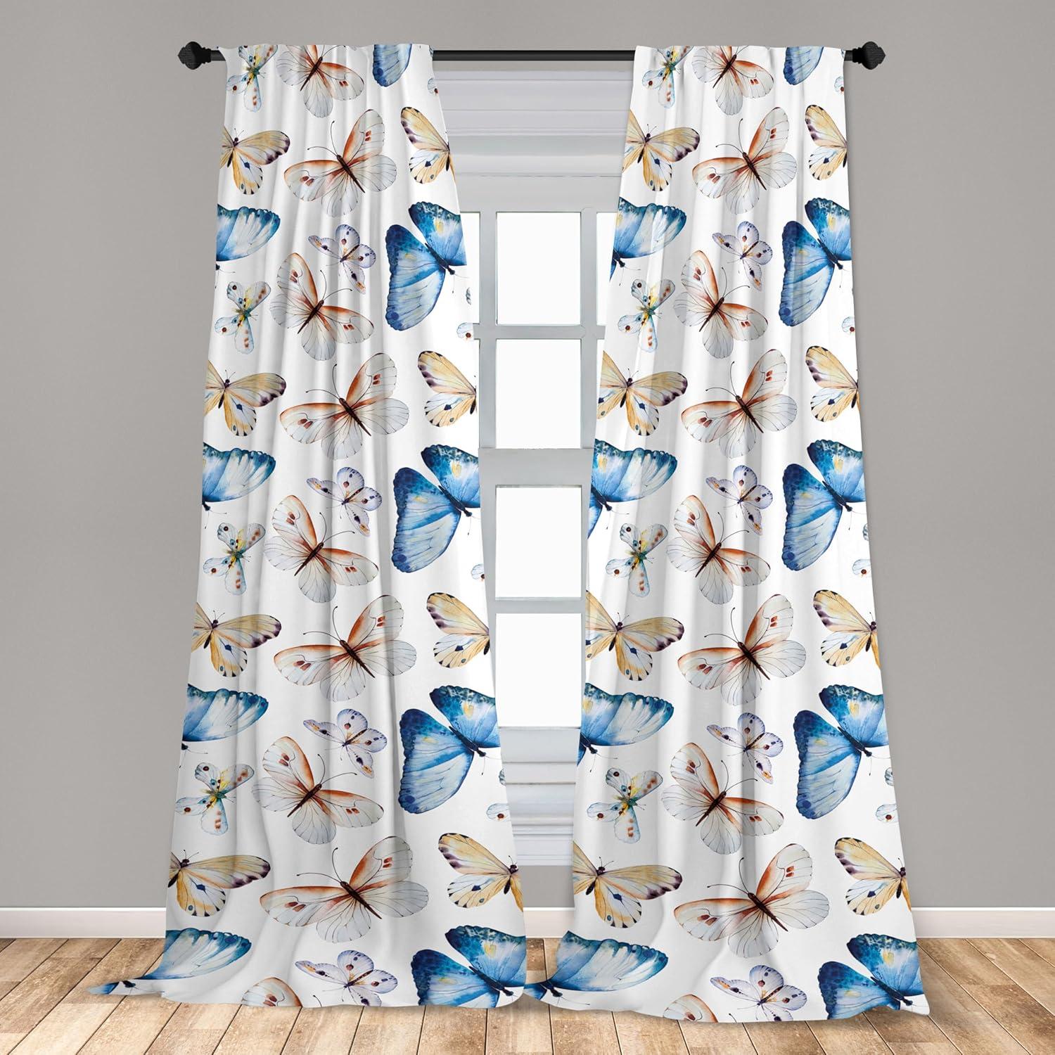 imageAmbesonne Gothic Wings Curtains Outline Style Illustrated Wild Nature Moth Pattern Neutral Colors Window Treatments 2 Panel Set for Living Room Bedroom Pair of 28 x 63 Charcoal Grey Sea BlueWhite Pale Camel Sky Blue
